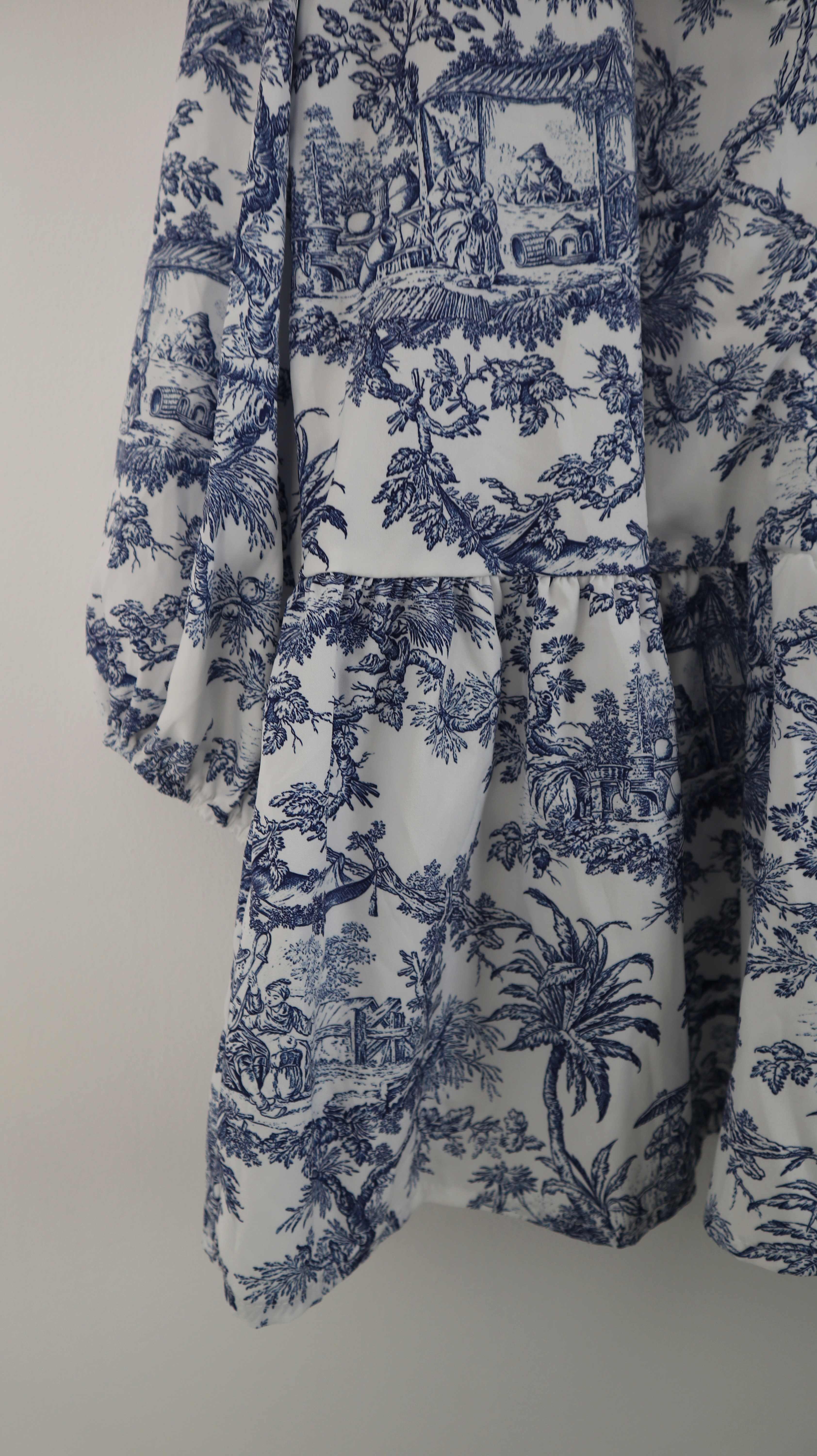 Kleid blau weiß 40 L Midi Midikleid Brokante geknöpft
