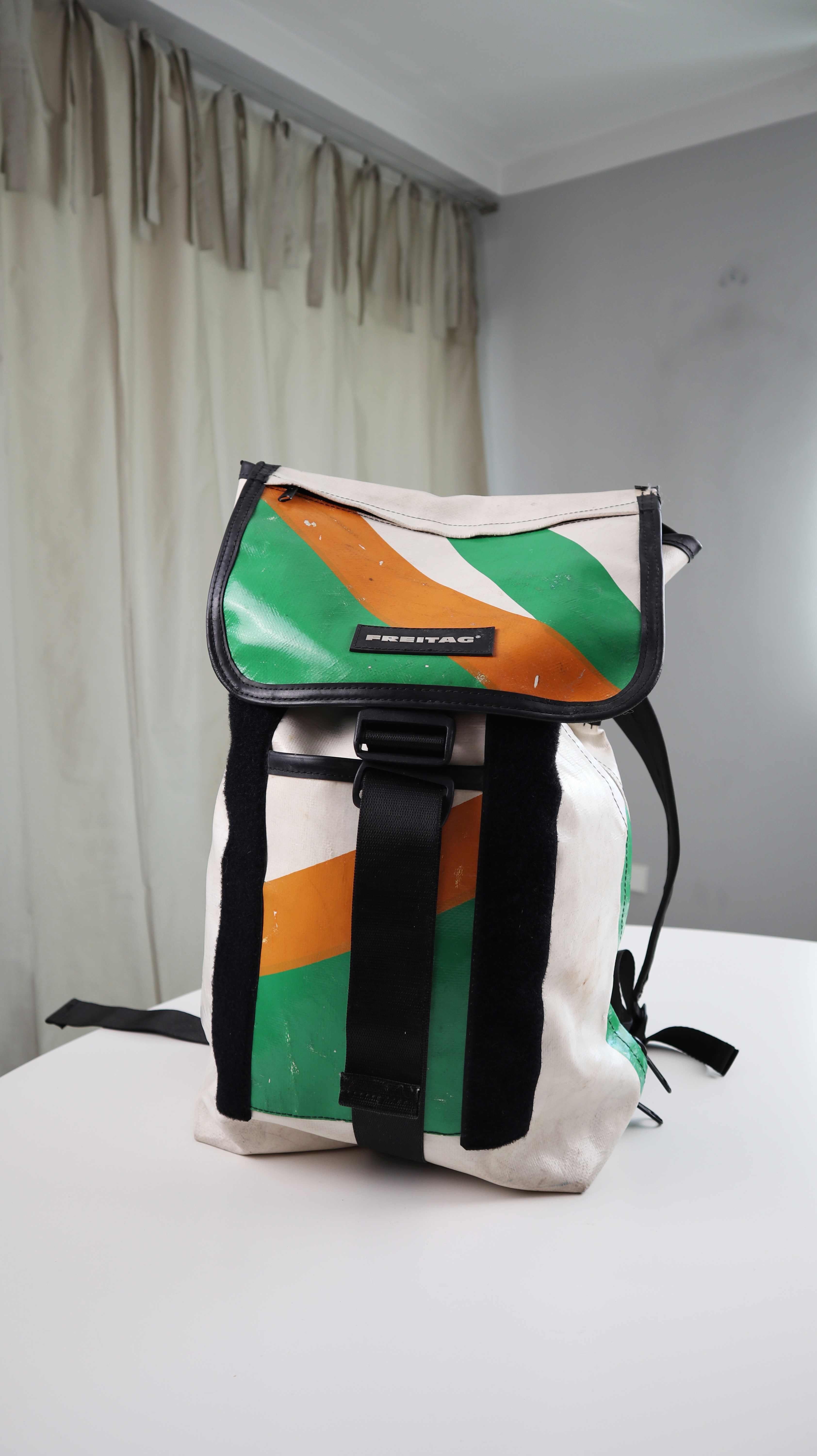 Freitag Rucksack Grün weiß Orange Planentasche Bonanza Tasche Recycelt