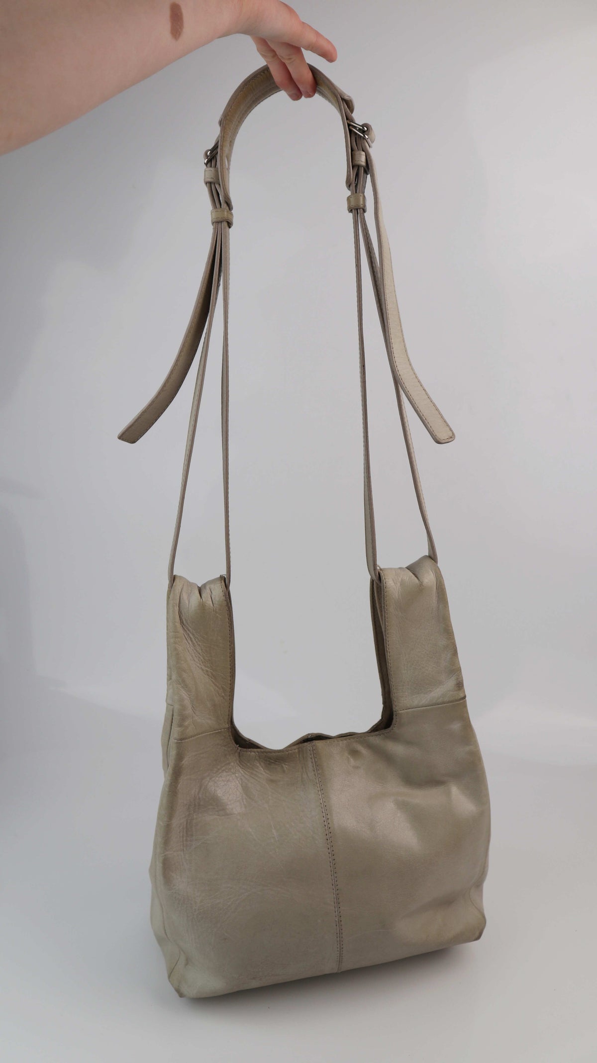 Volker Lang Tasche Handtasche Beige Ledertasche Umhängetasche Shopper