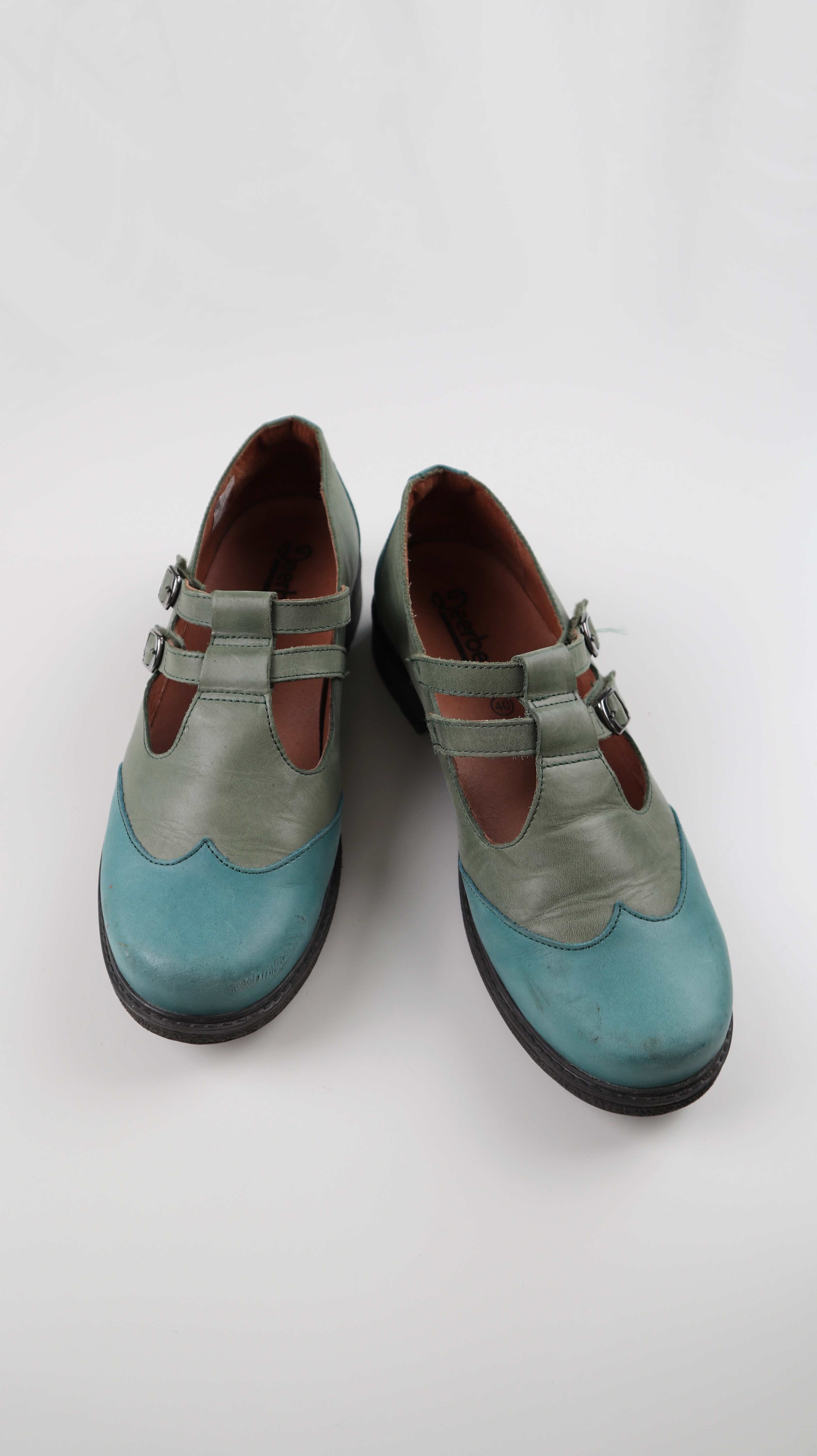 Deerberg Mary Janes 40 Leder grün türkis Mokassins Halbschuhe