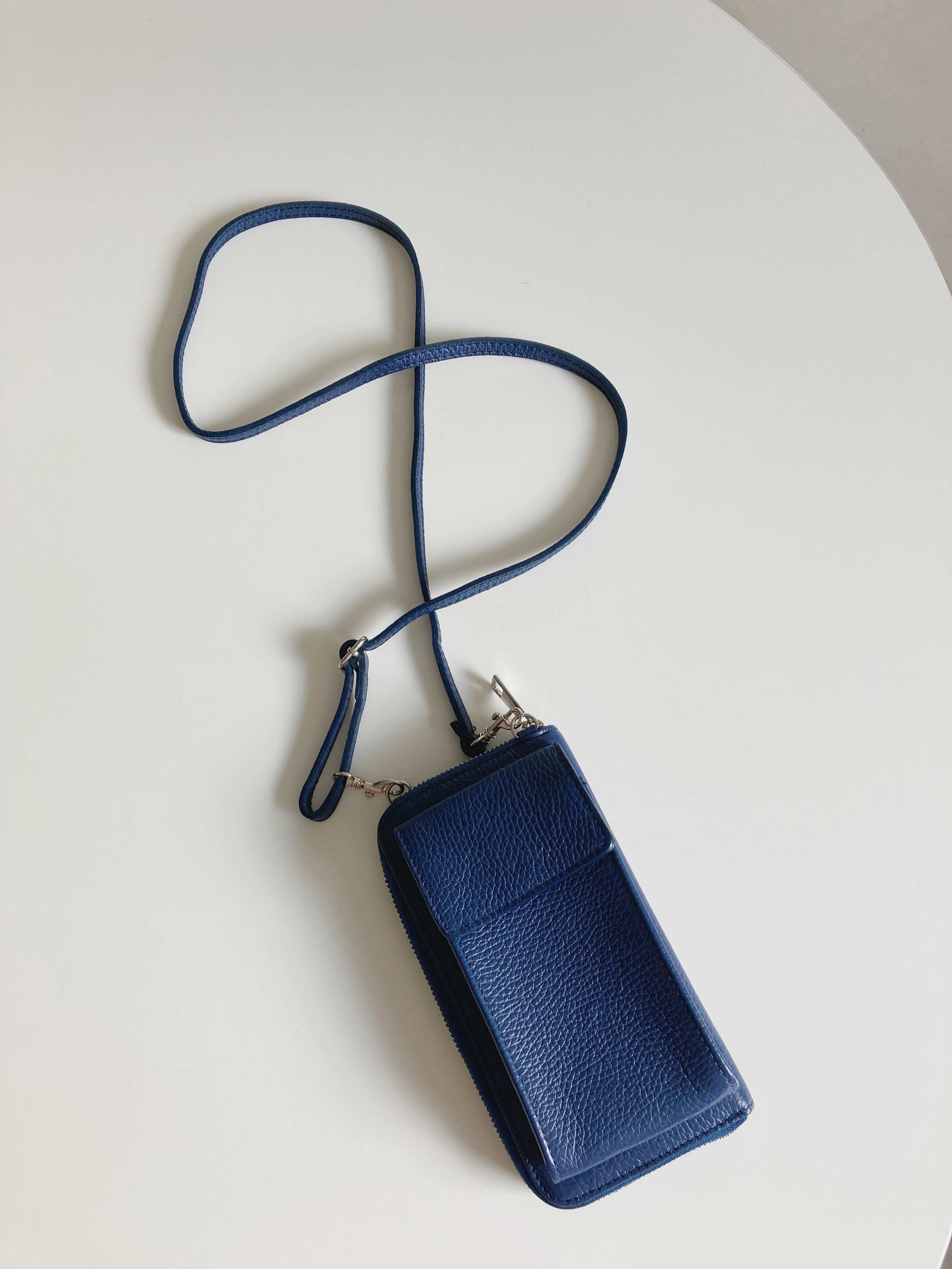 Vera Pelle Geldbörse Etui Umhängeetui Dunkelblau made in italy Handytasche