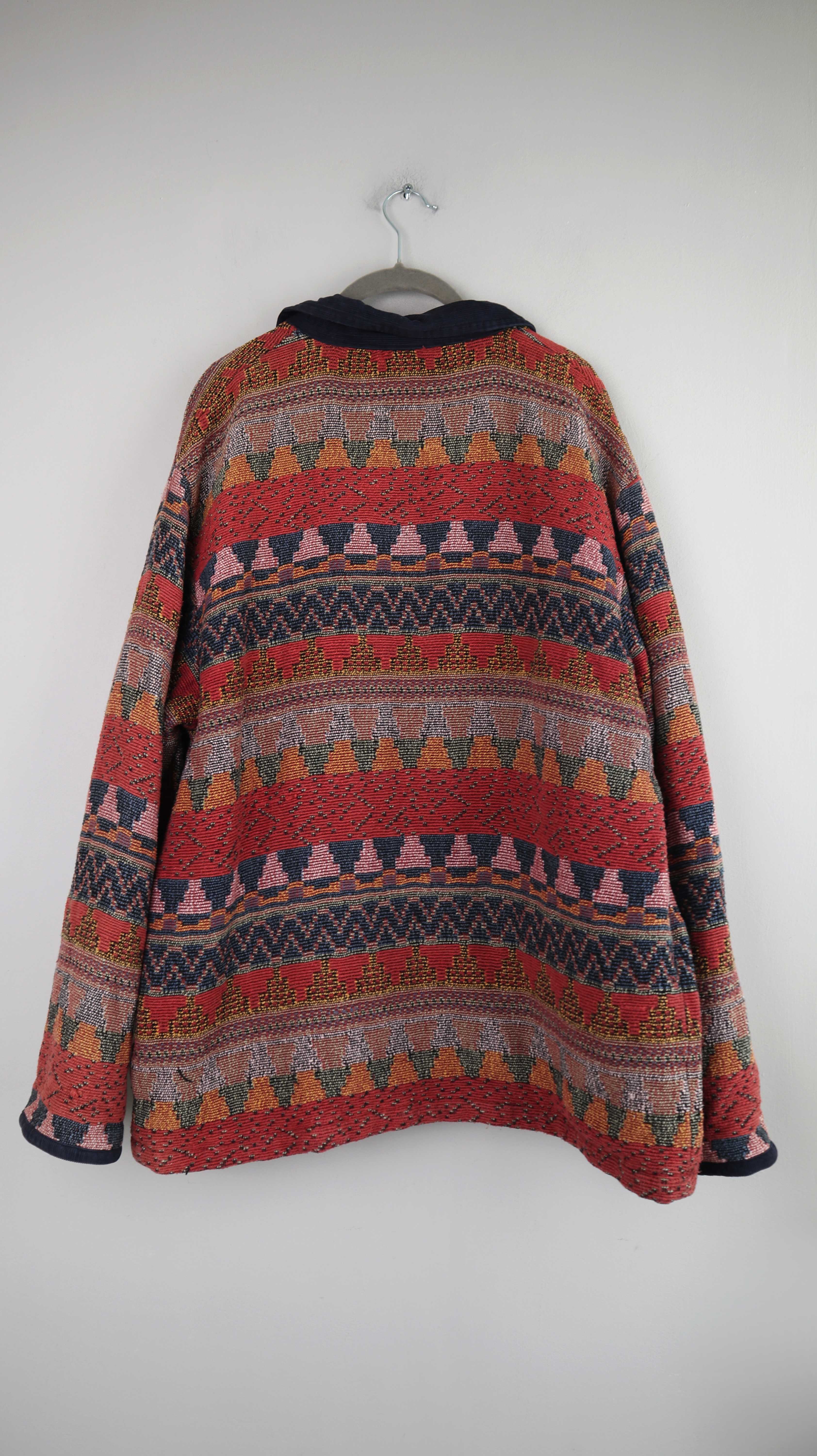 True Vintage Jacke Akzetenmuster XL L rot blau Manteljacke