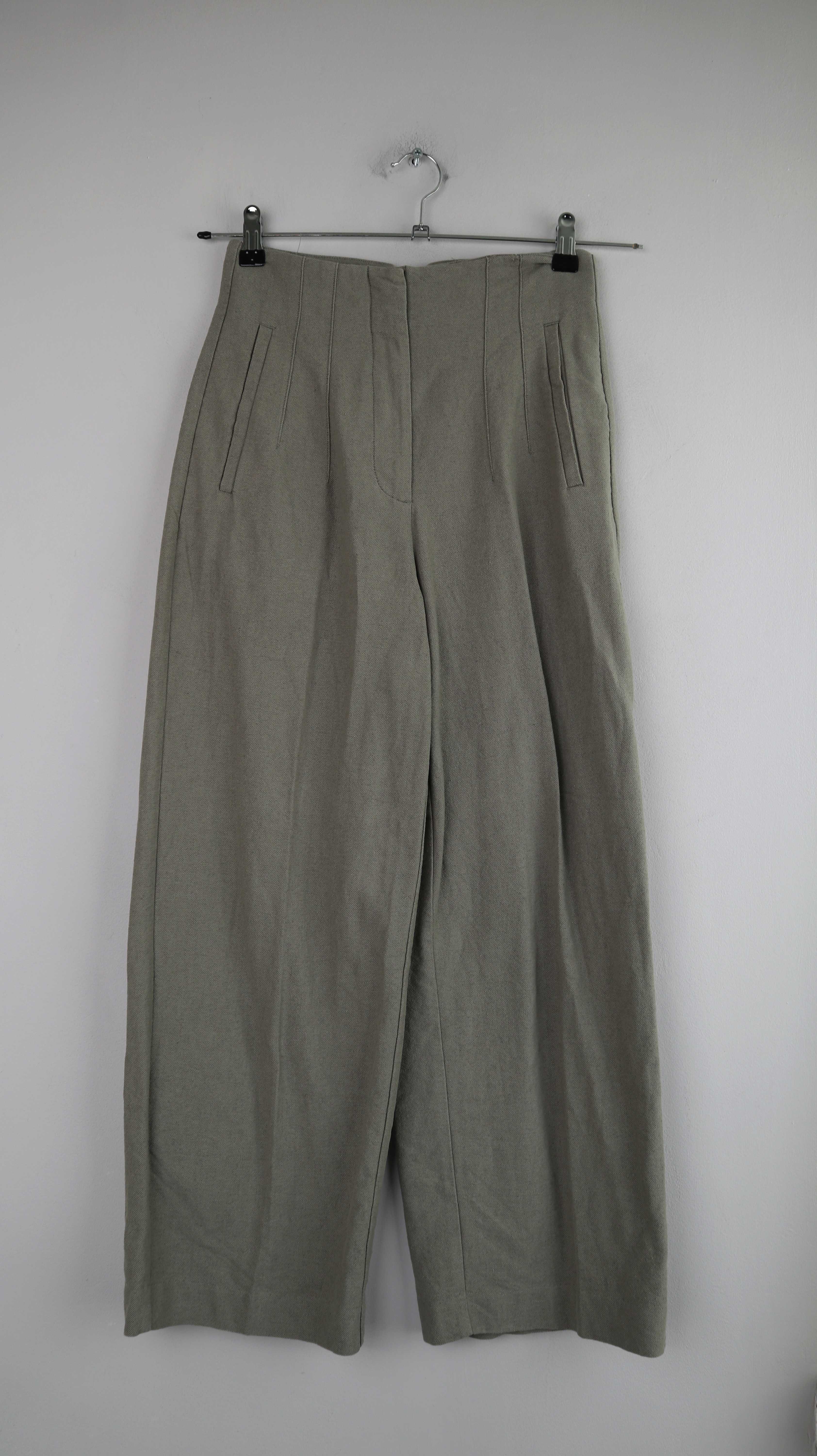 Zara Hose Grün 36 S Leinenhose Leinenblend Khaki Olivgrün Stoffhose