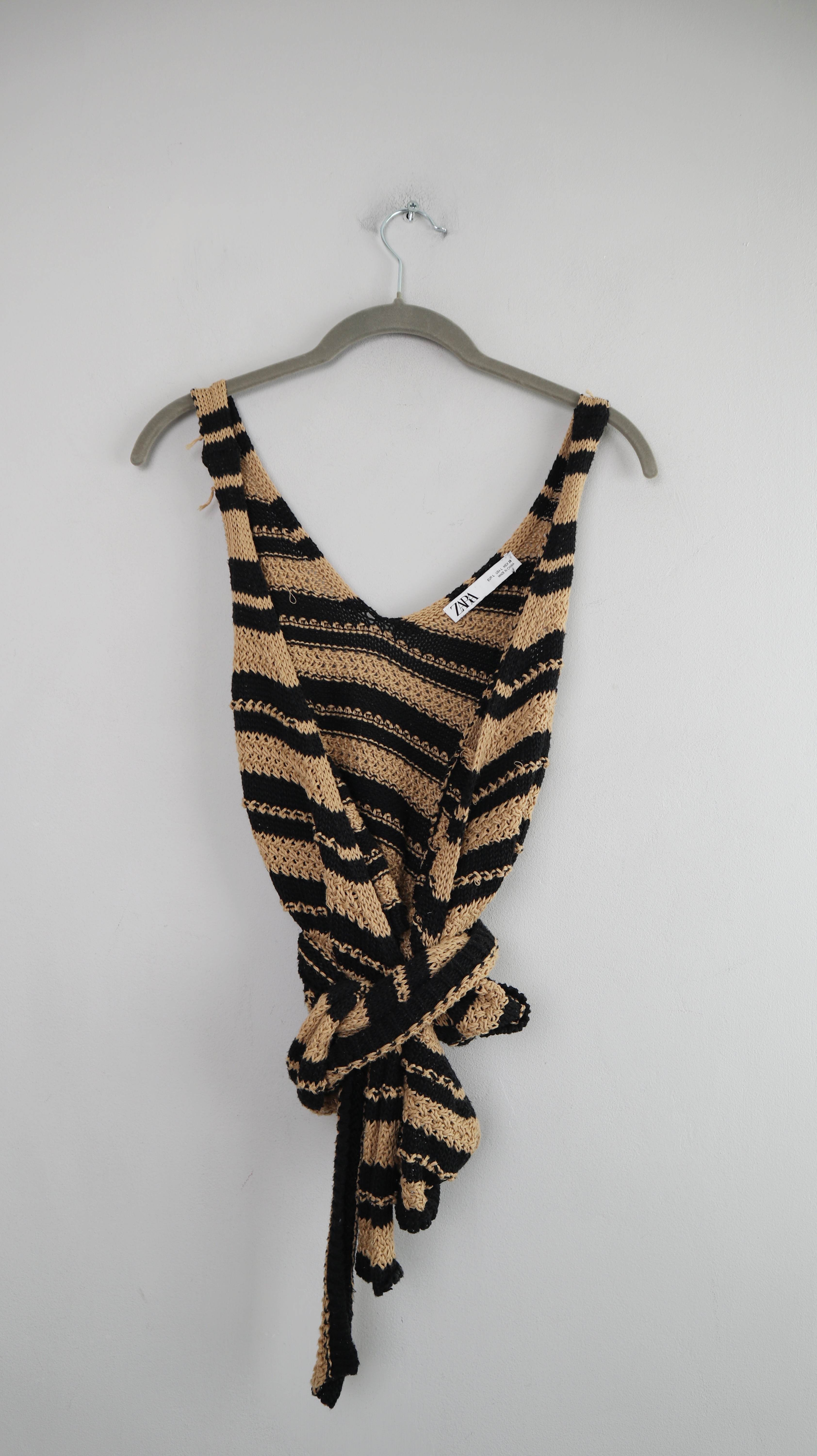 Zara Wickeltop 40 L gehäkelt braun schwarz gebunden