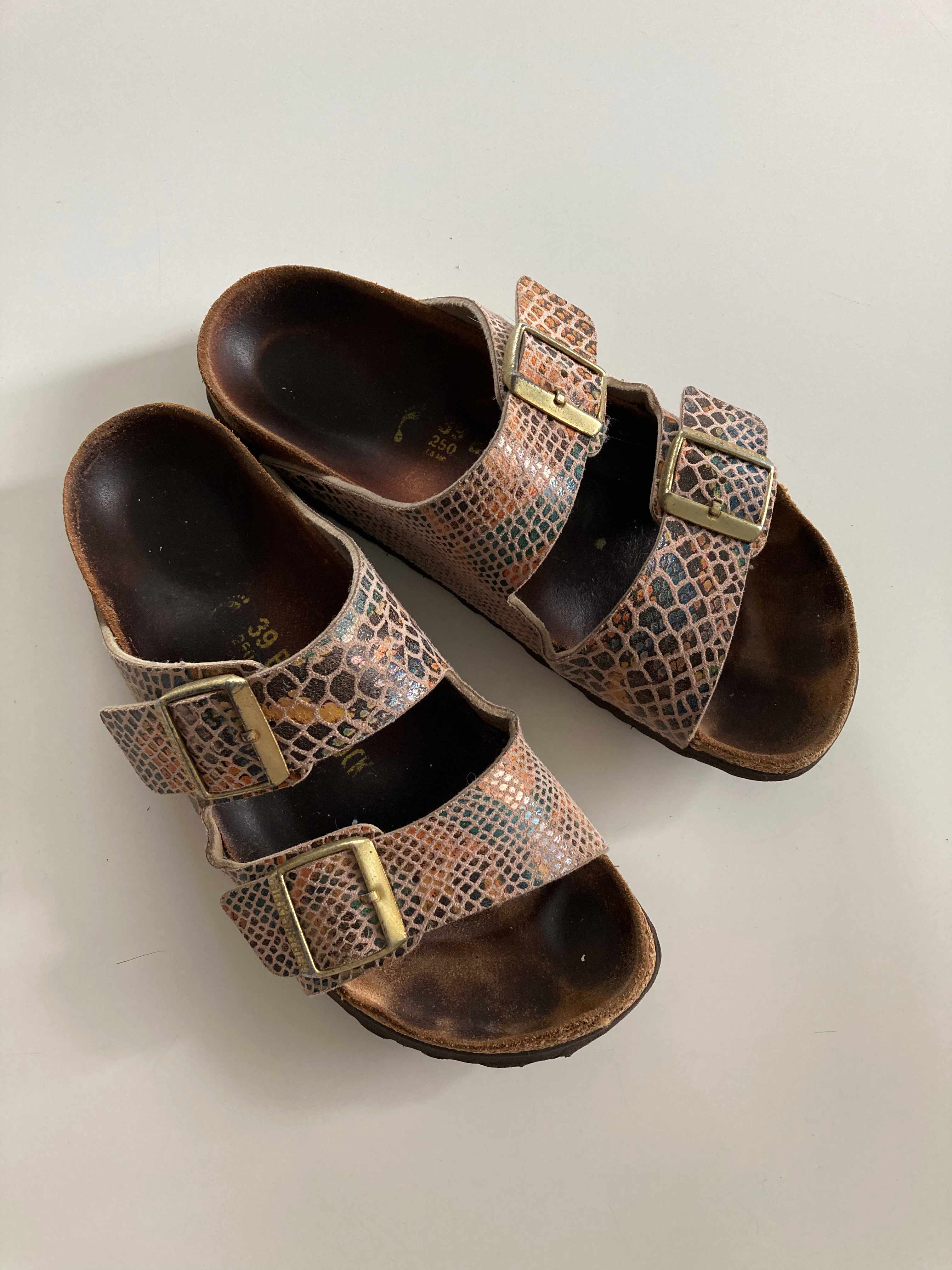 Birkenstock Sandalen Slipper Riemen Arizona 39 braun animalprint gold