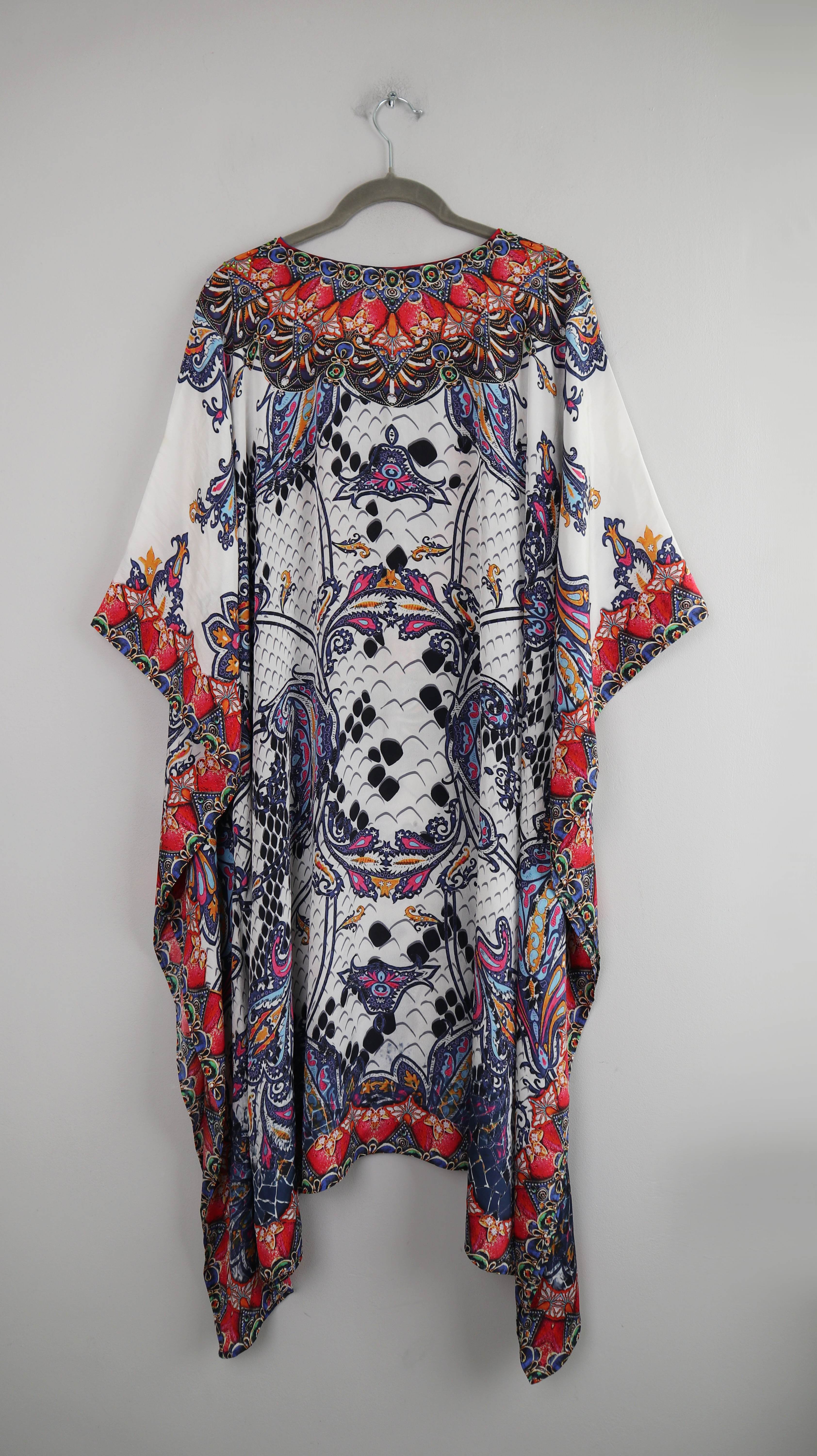 Cotton Soul Kimono Kleid L XL Bunt Paisley Kaftan Kleid mehrfarbig Perlen