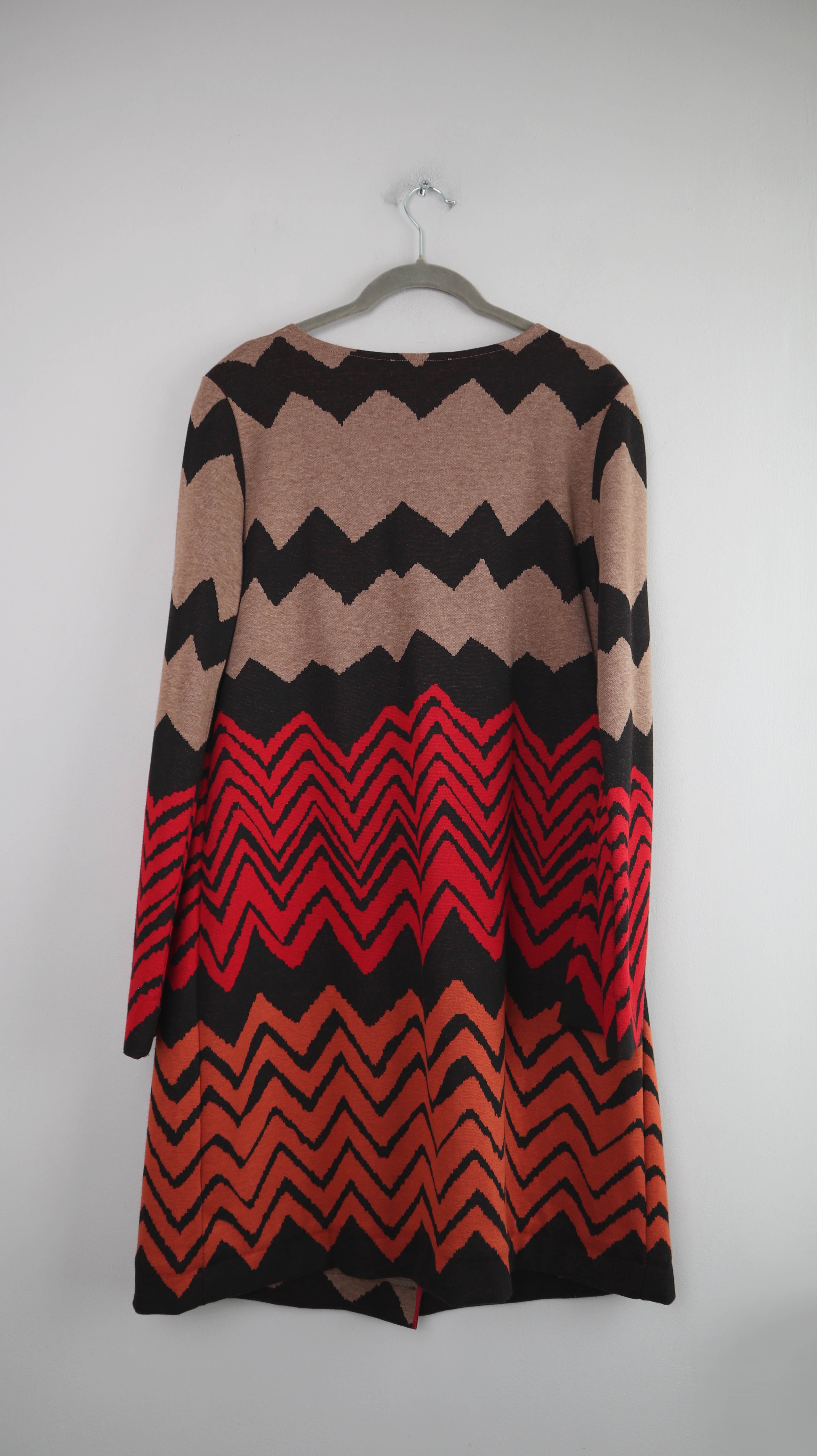 Ana Alcazar Mantel Jacke rot schwarz beige 40 L Cardigan Strickjacke