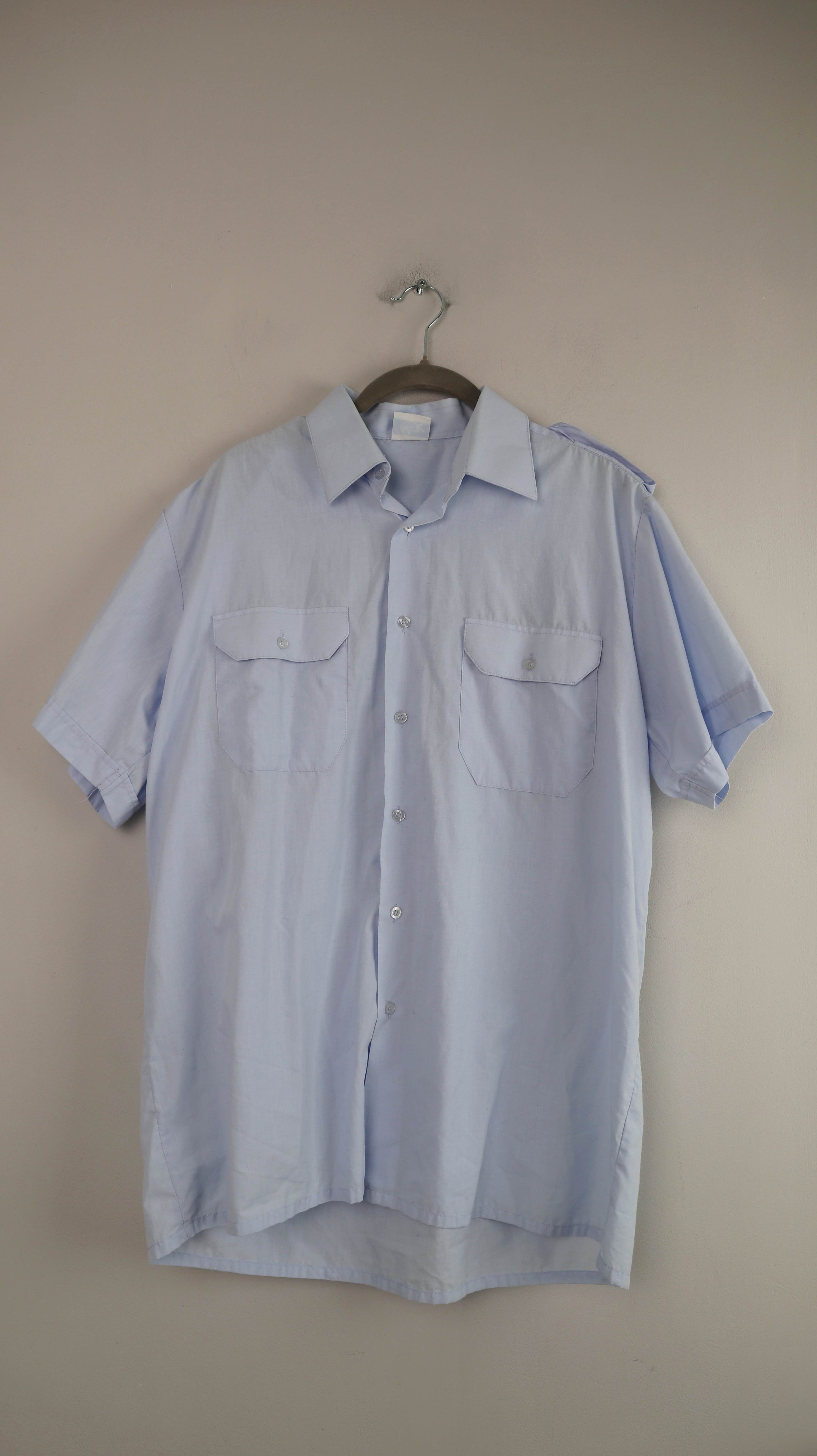 R&K Hemd Blau M Hellblau Military Diensthemd Schulterklappen