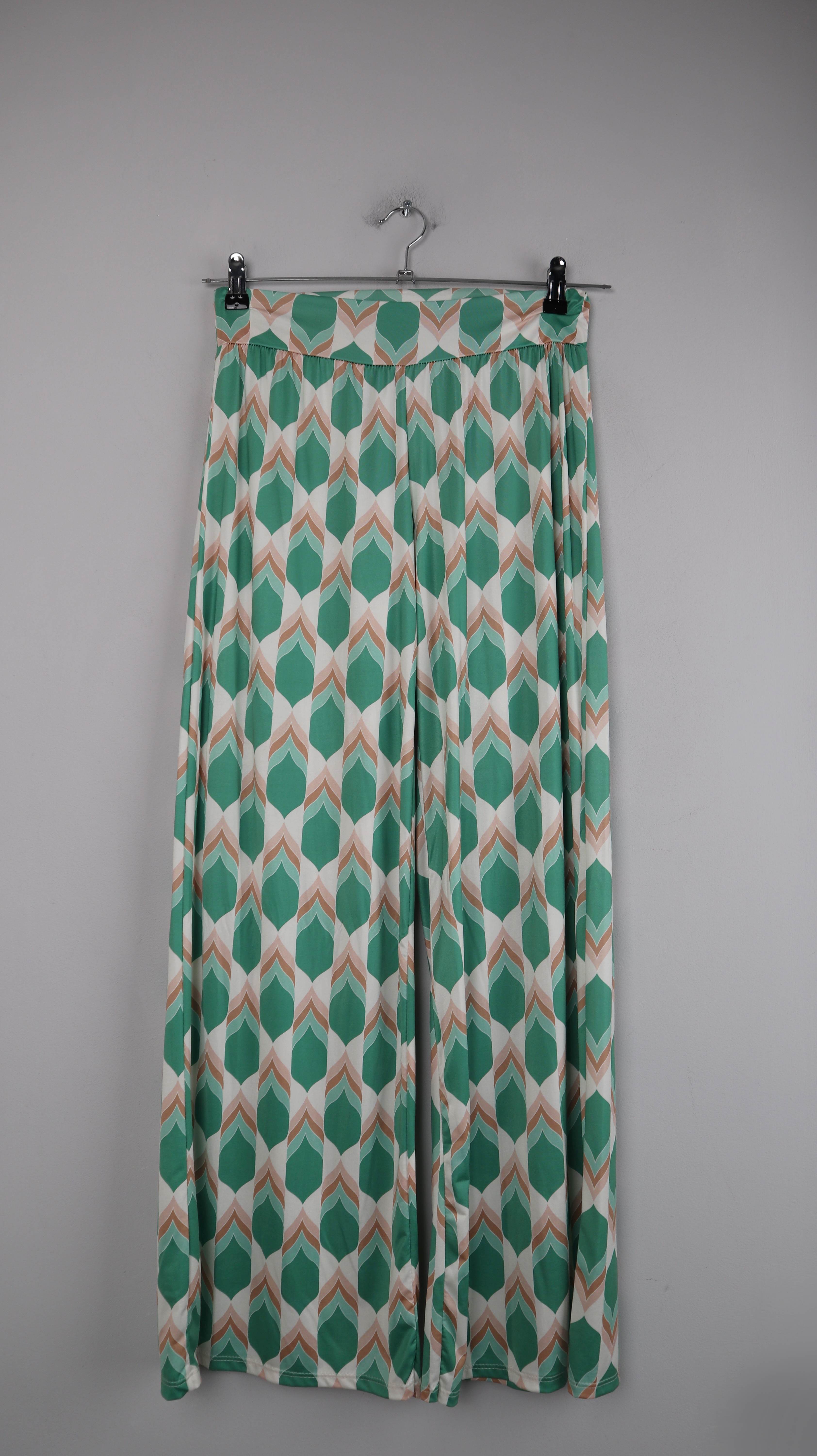 Fashion Milano Hose grün Muster gemustert Stoffhose flared 38 M