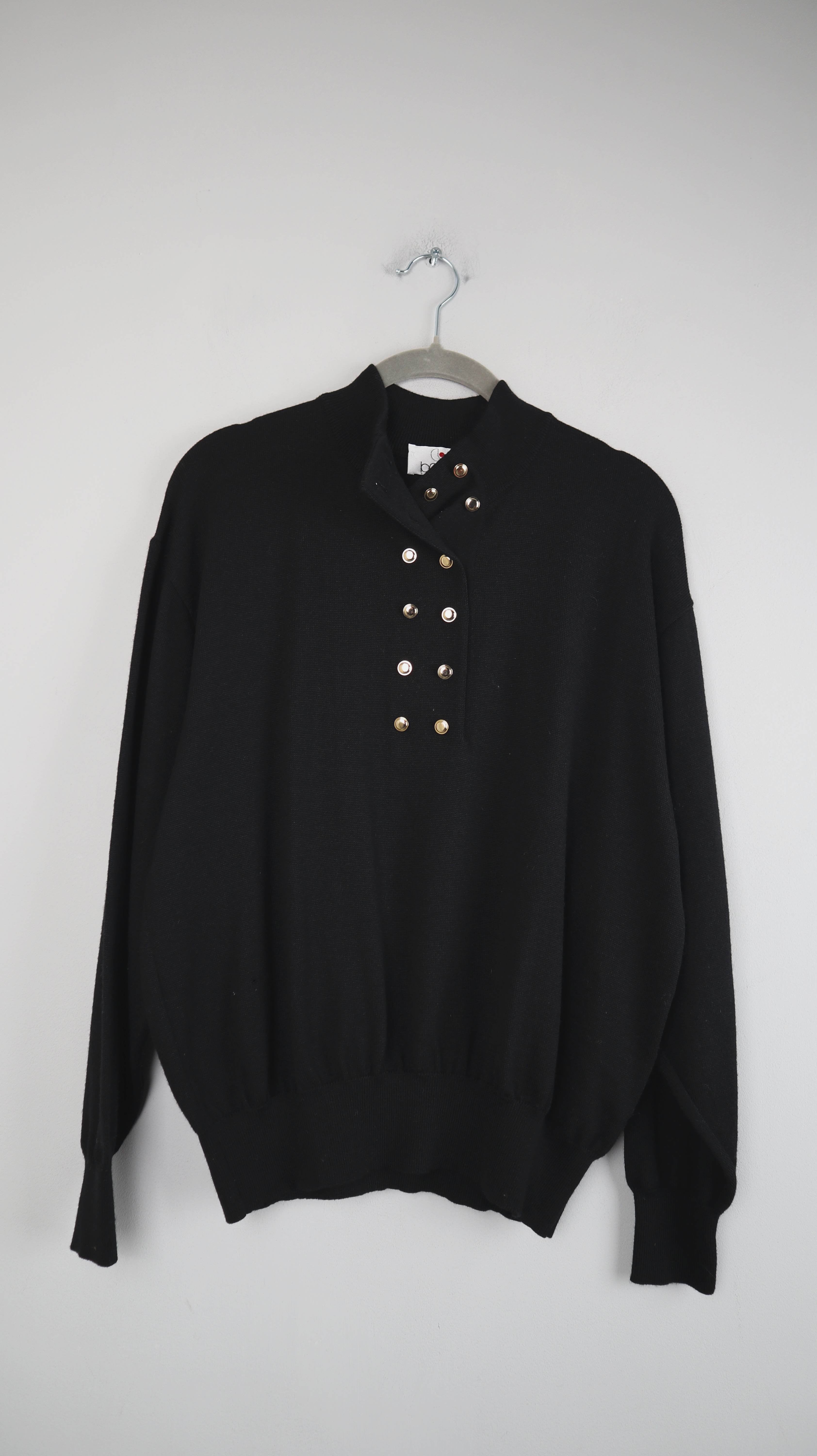 Bode Pullover schwarz 38 M true Vintage geknöpft Wolle Wollpullover