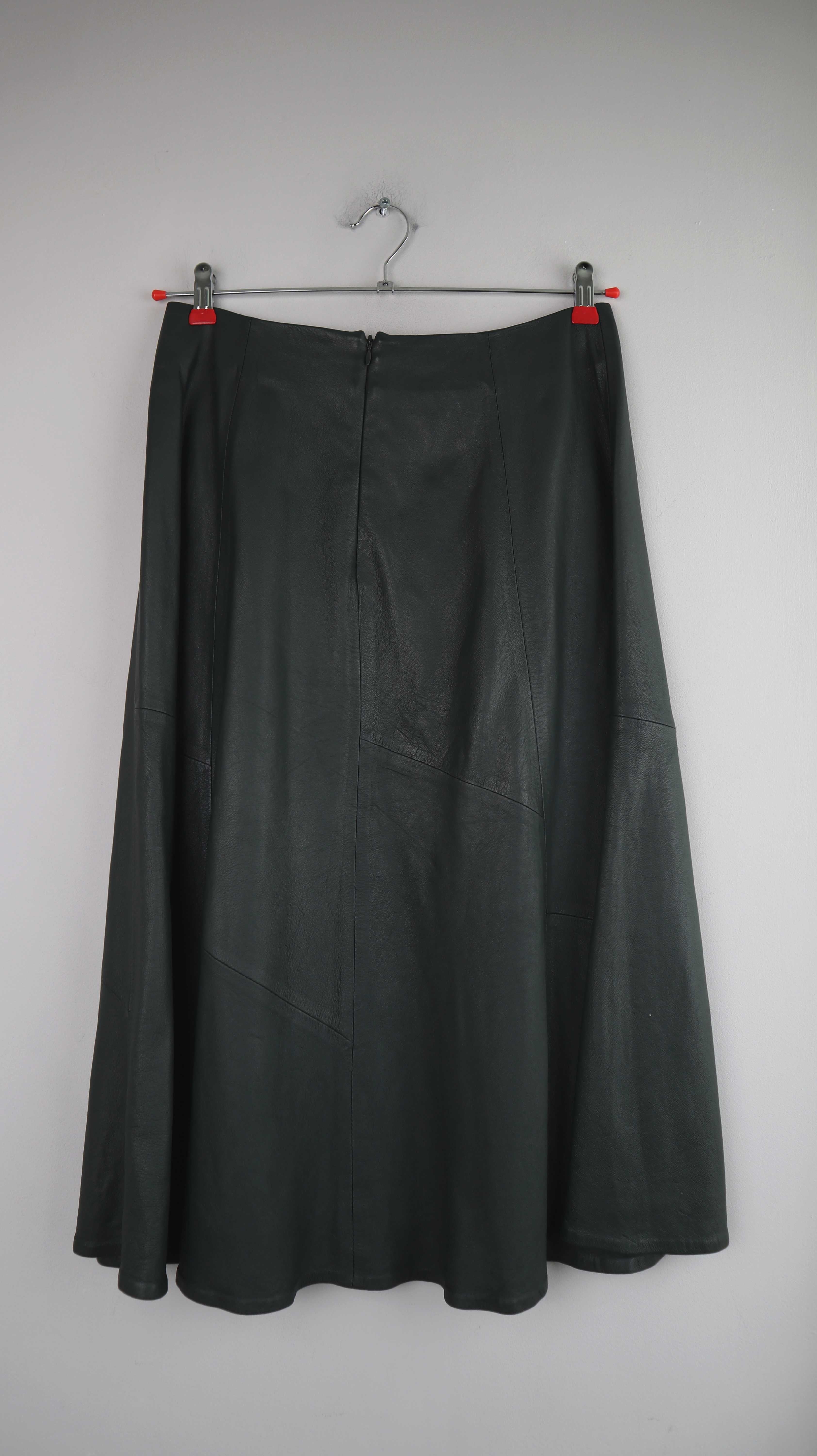 Ivy & Oak Rock Grün Leder Lederrock 38 M Midi Dunkelgrün Glattleder Tulpenrock