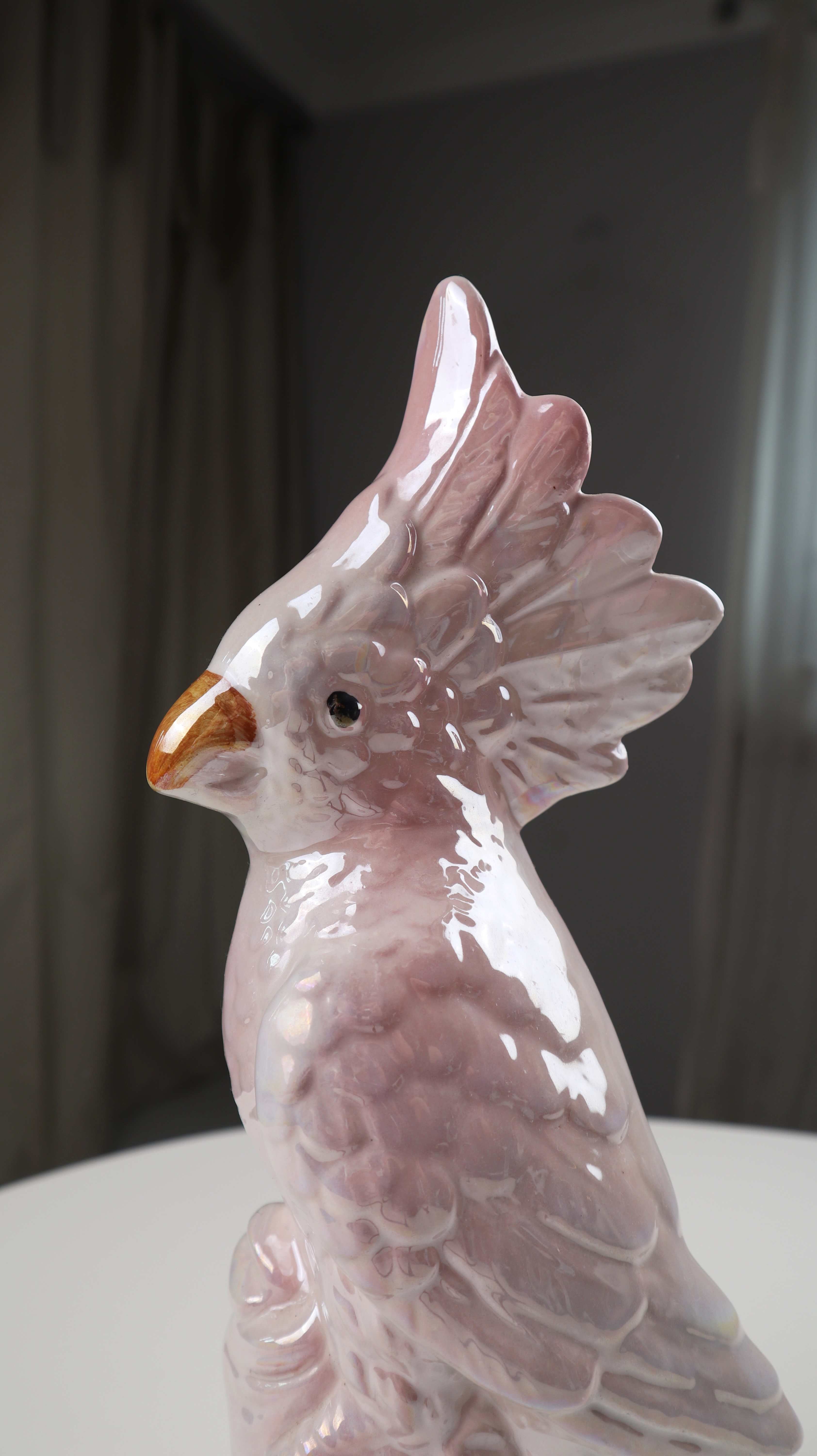 Made in Italy Kakadu Porzellan Figur Porzellanfigur Tier handbemalt Rosa Metallic Dekoobjekt