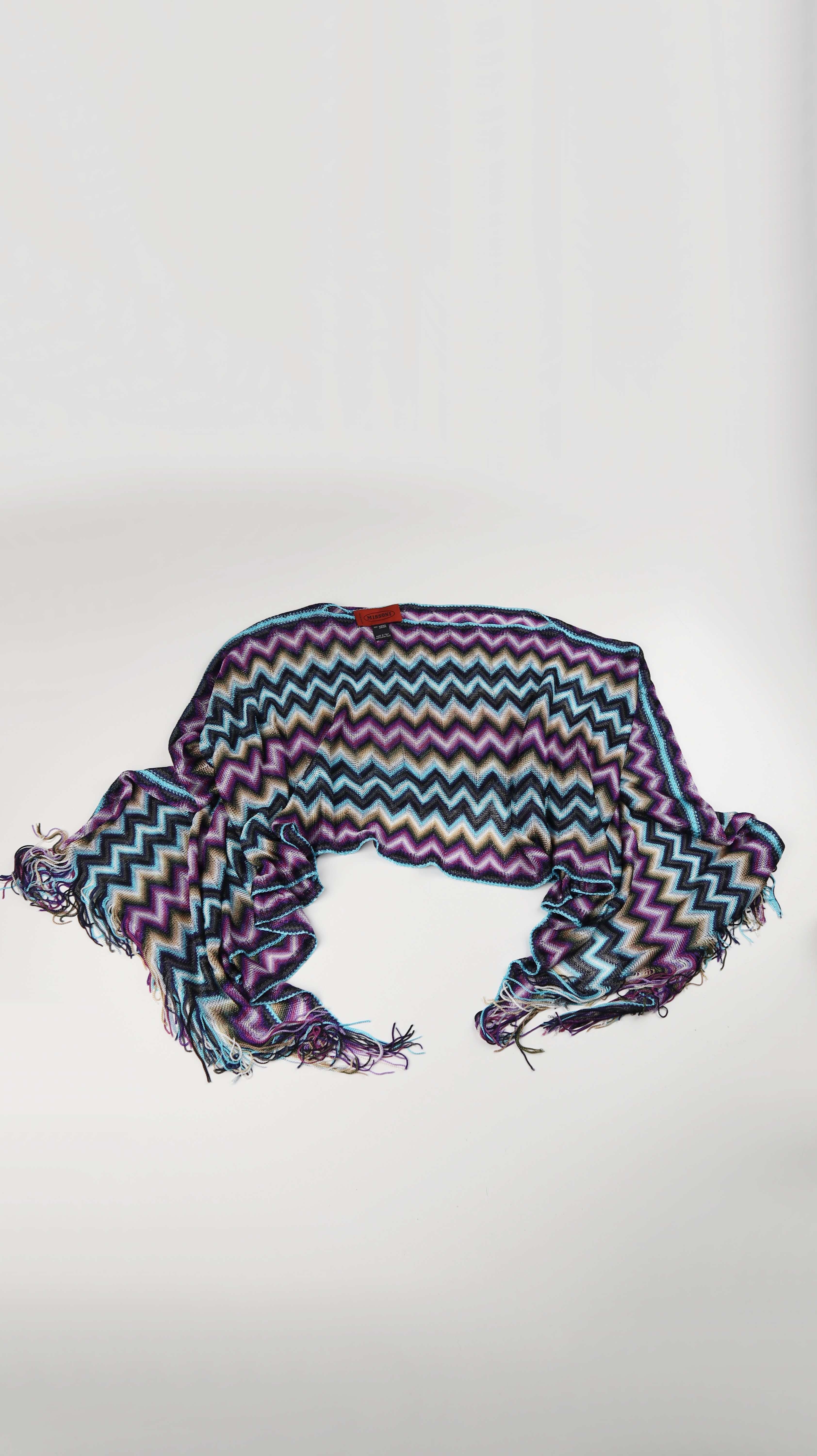 Missoni Cape Poncho Schal blau Fransen Zick Zack