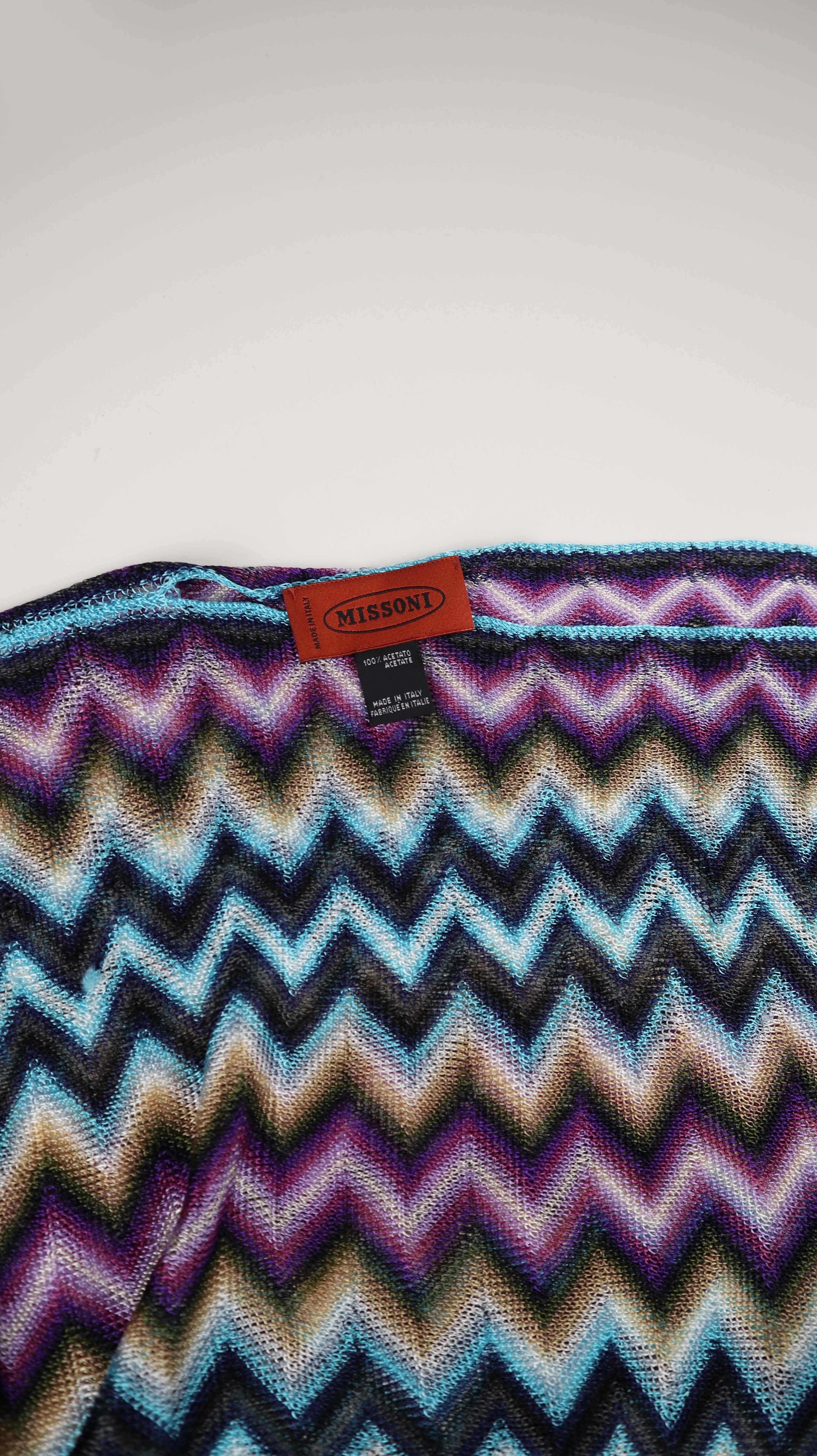 Missoni Cape Poncho Schal blau Fransen Zick Zack