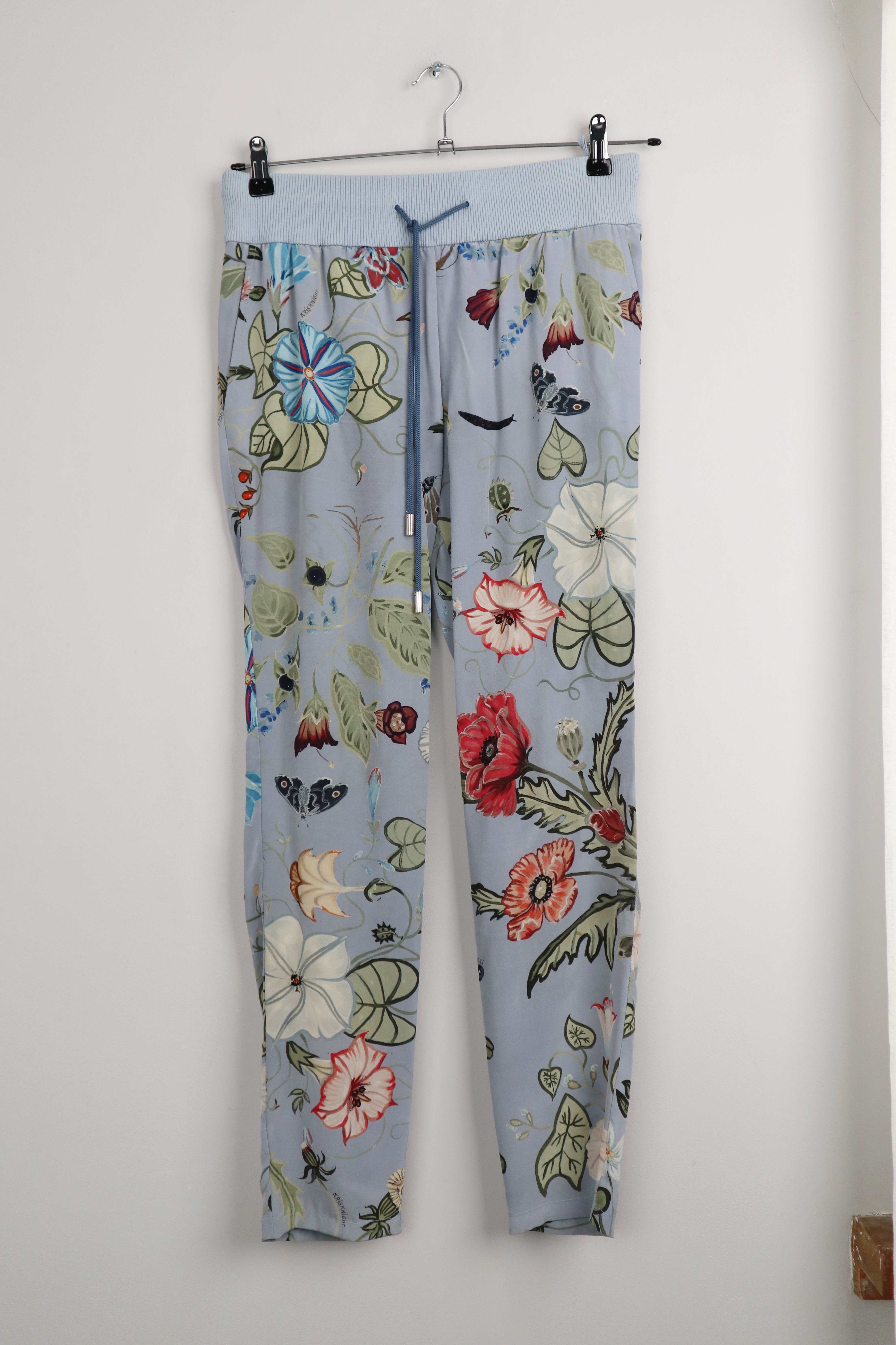 Gucci Hose Sommerhose Blau 38 M 40 L Seidenhose Muster Blumen Silk