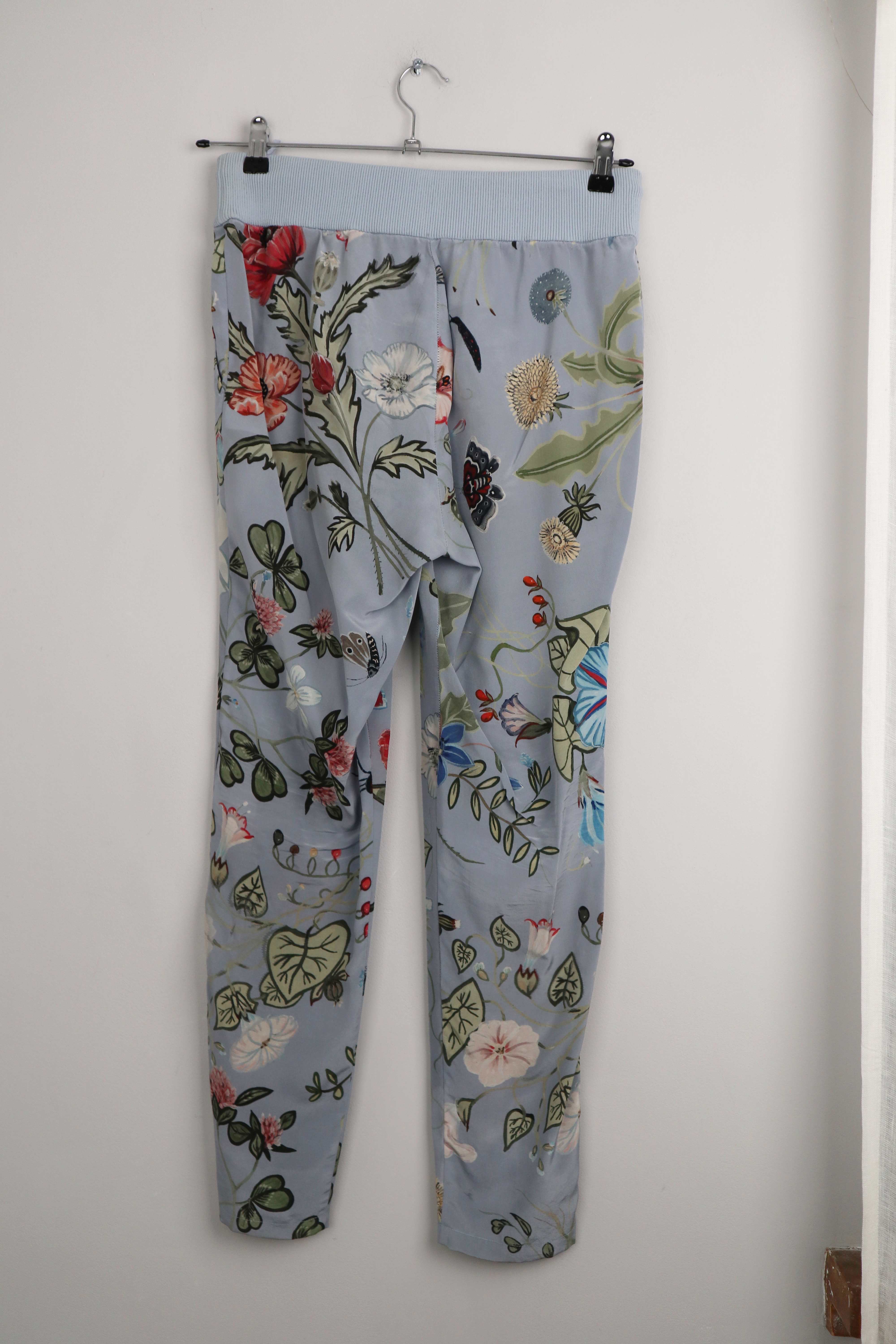 Gucci Hose Sommerhose Blau 38 M 40 L Seidenhose Muster Blumen Silk