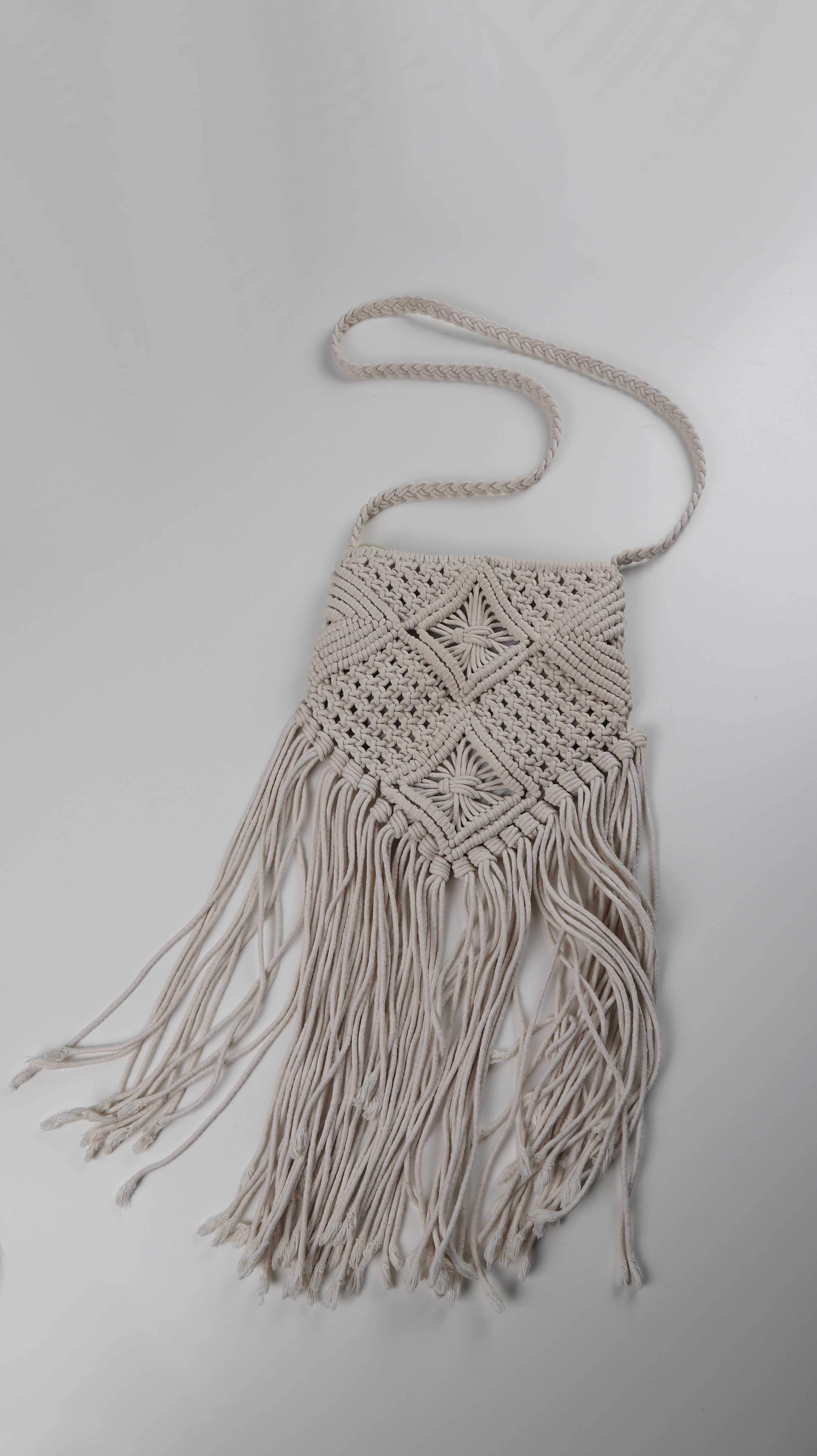 Tasche Umhängetasche Creme Beige Fransen Hippie Bohemian