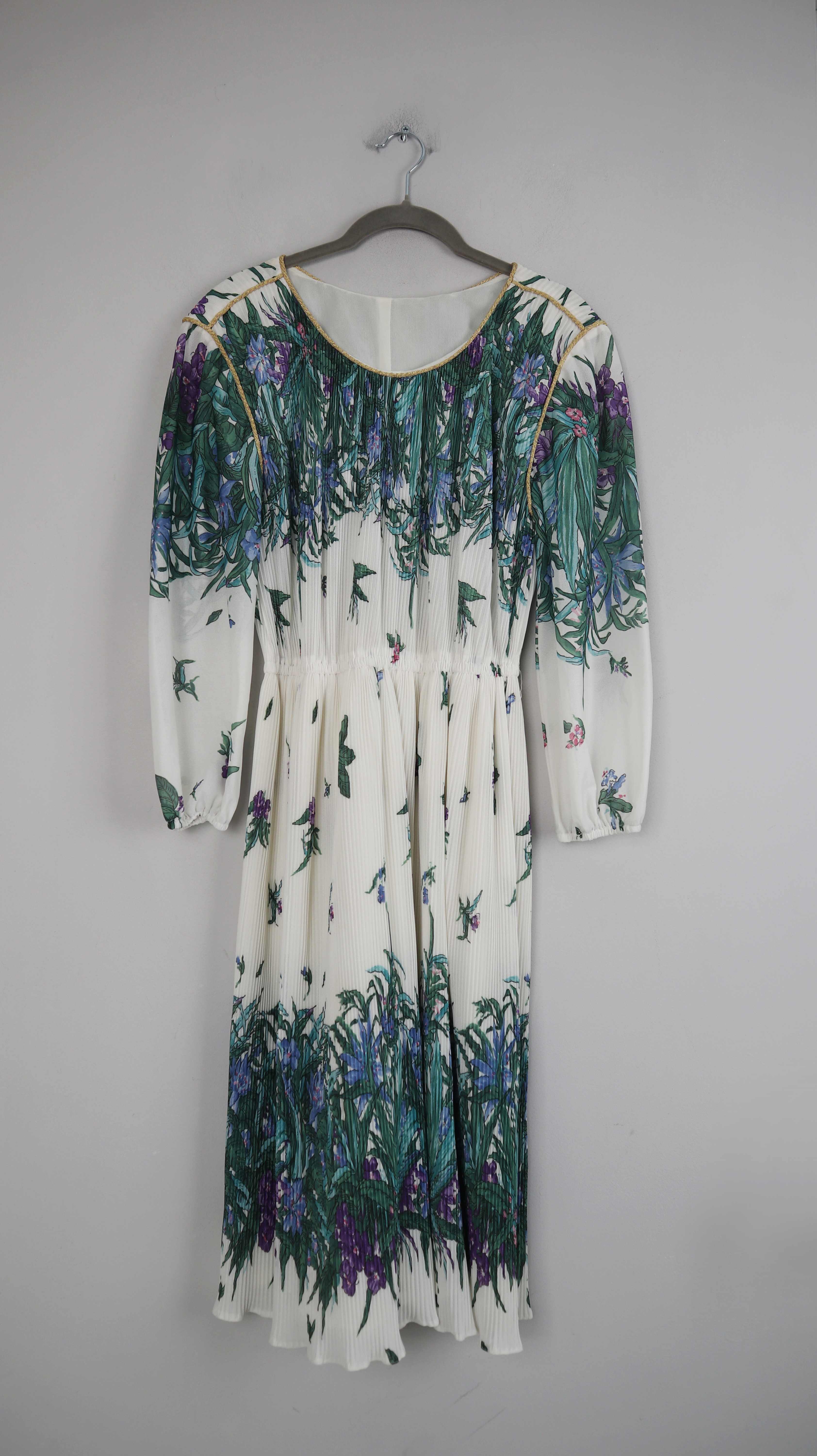 True Vintage Kleid 38 M Midi Midikleid weiß grün 70er Sommerkleid floral