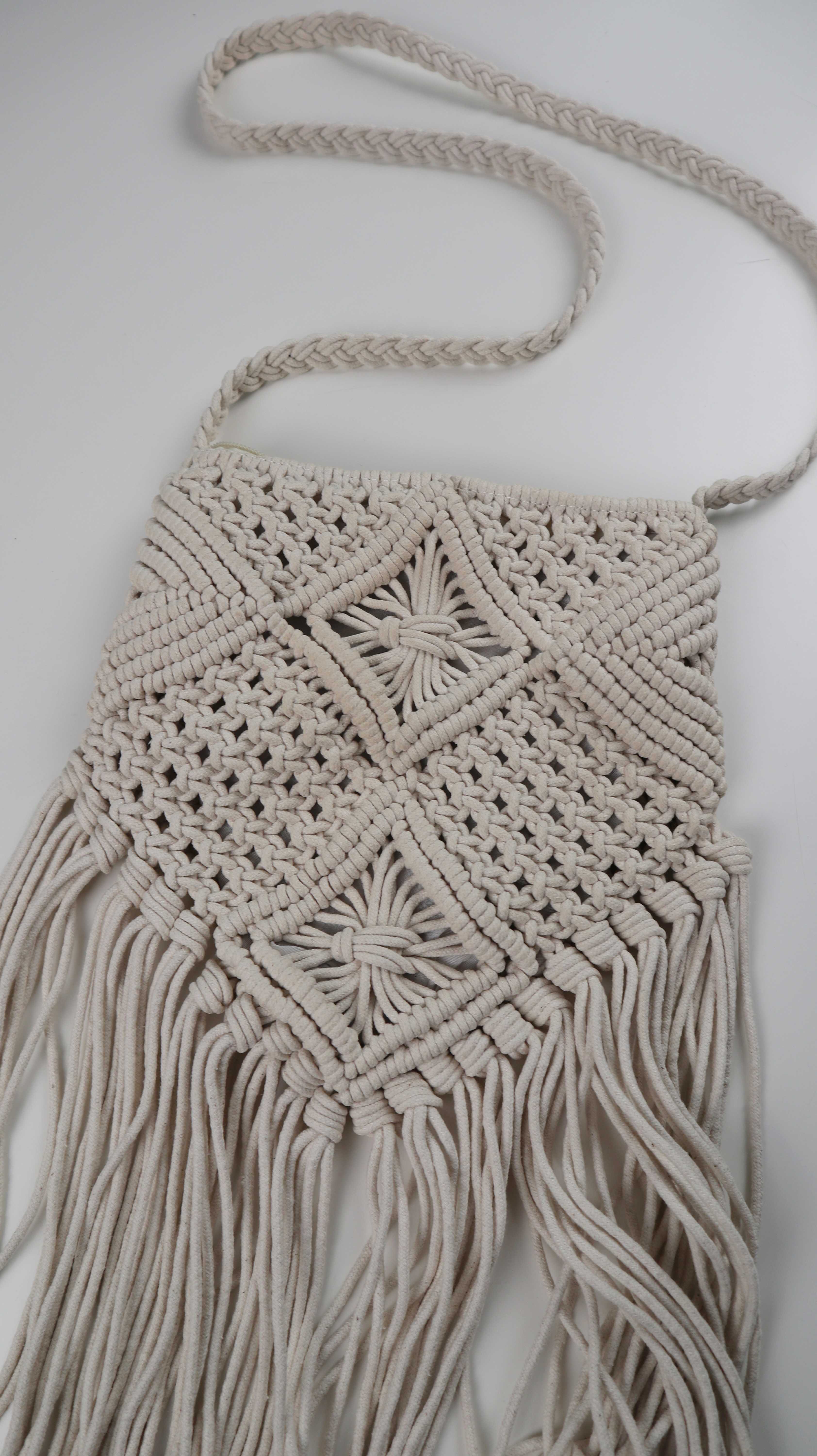 Tasche Umhängetasche Creme Beige Fransen Hippie Bohemian