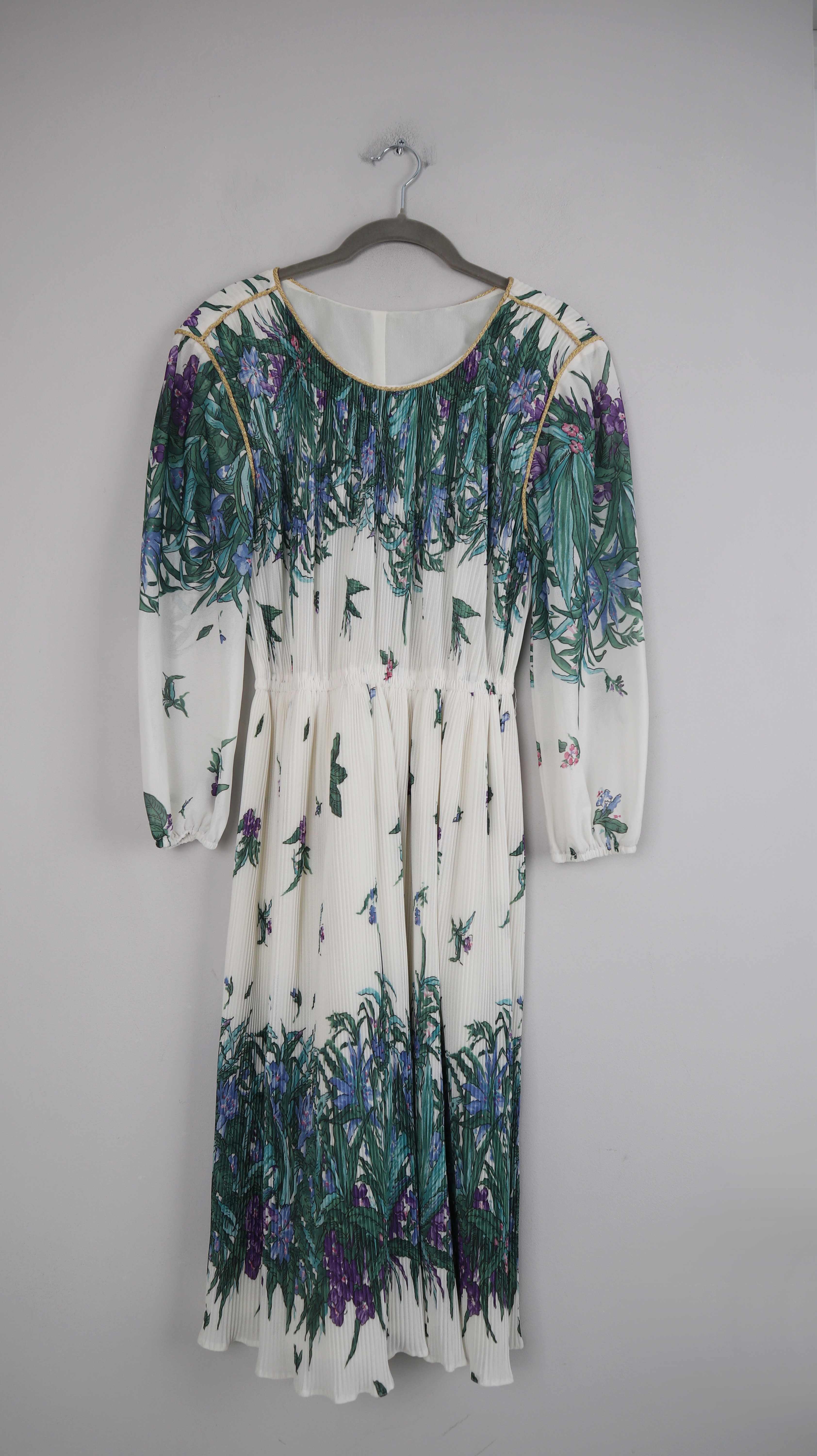 True Vintage Kleid 38 M Midi Midikleid weiß grün 70er Sommerkleid floral