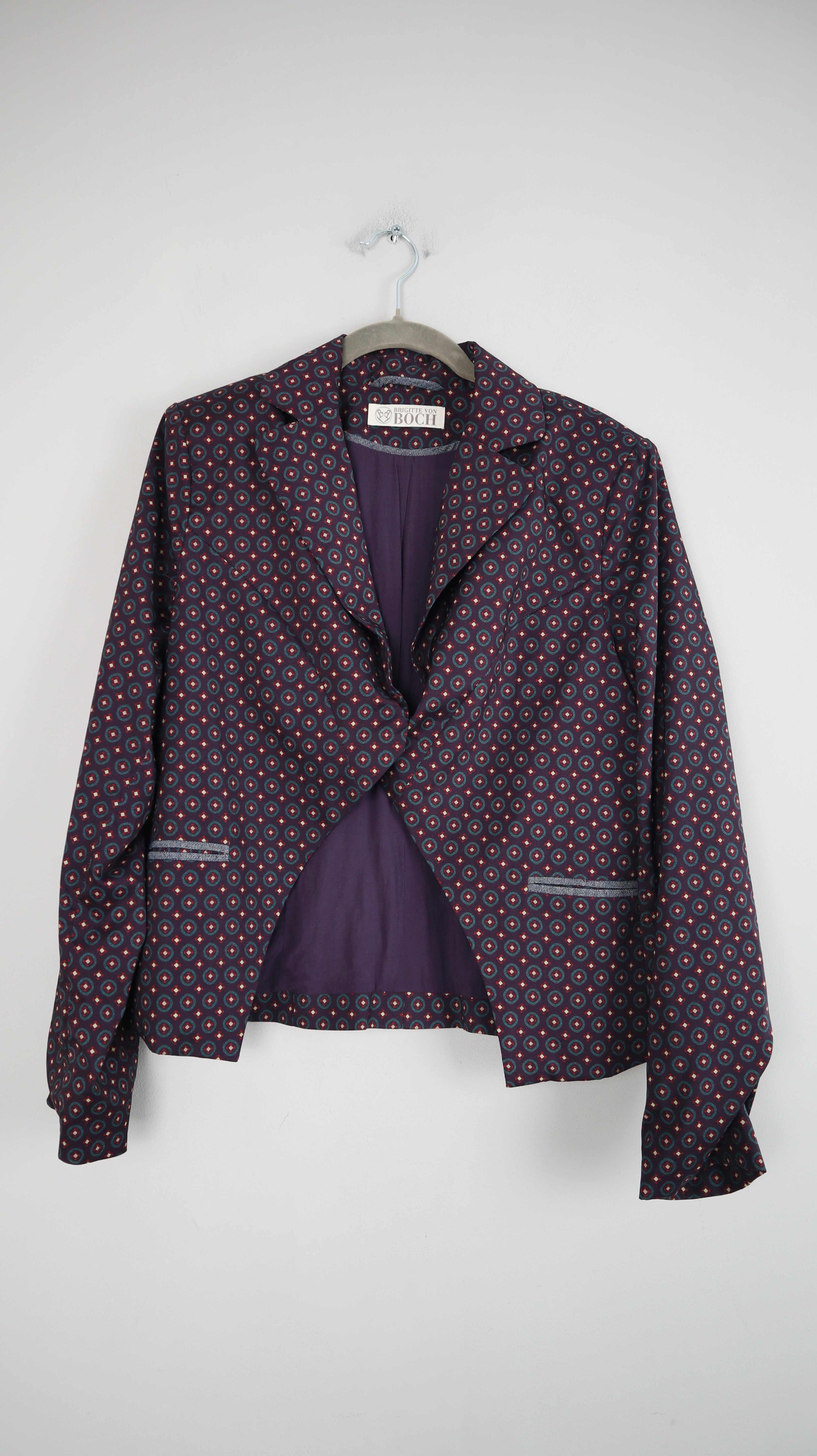 Brigitte von Boch Blazer Jacke Blau Rot 38 M Stoffjacke