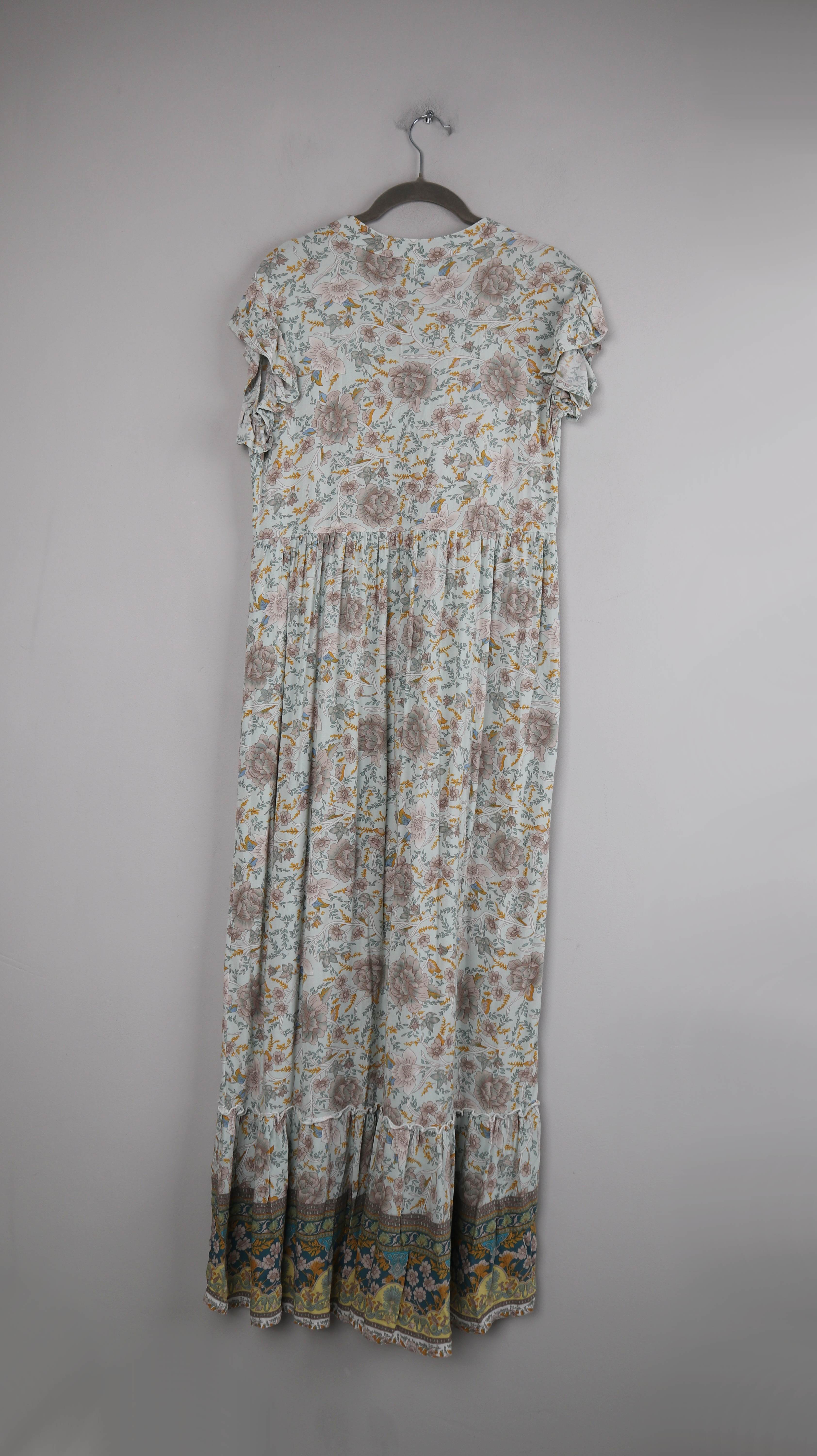 Trinity Kleid XS Maxikleid Sommerkleid lang blau Gelb V-Ausschnitt