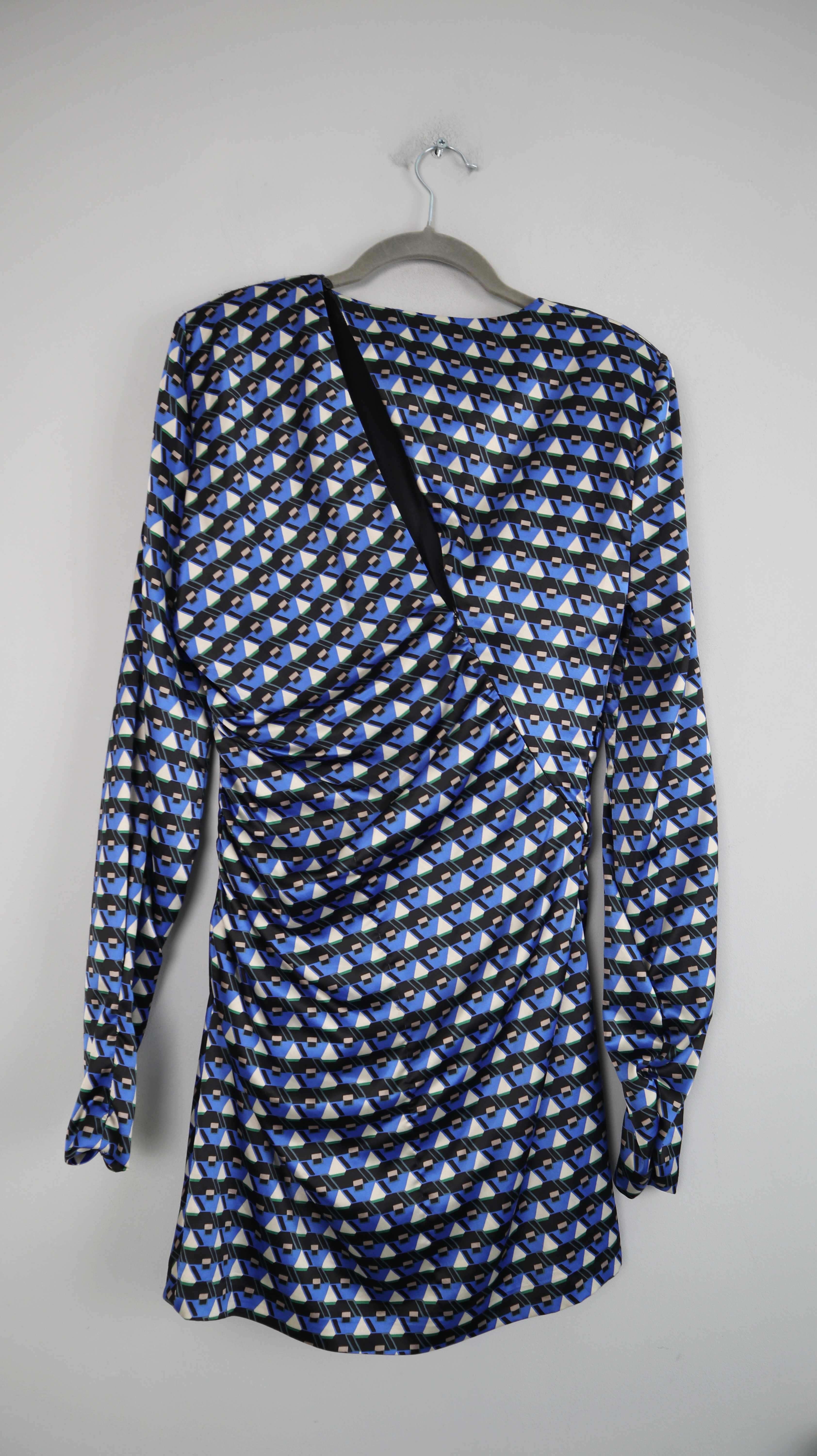 Zara Kleid Blau Midi Midikleid 38 M geometrisch langärmlig Etuikleid