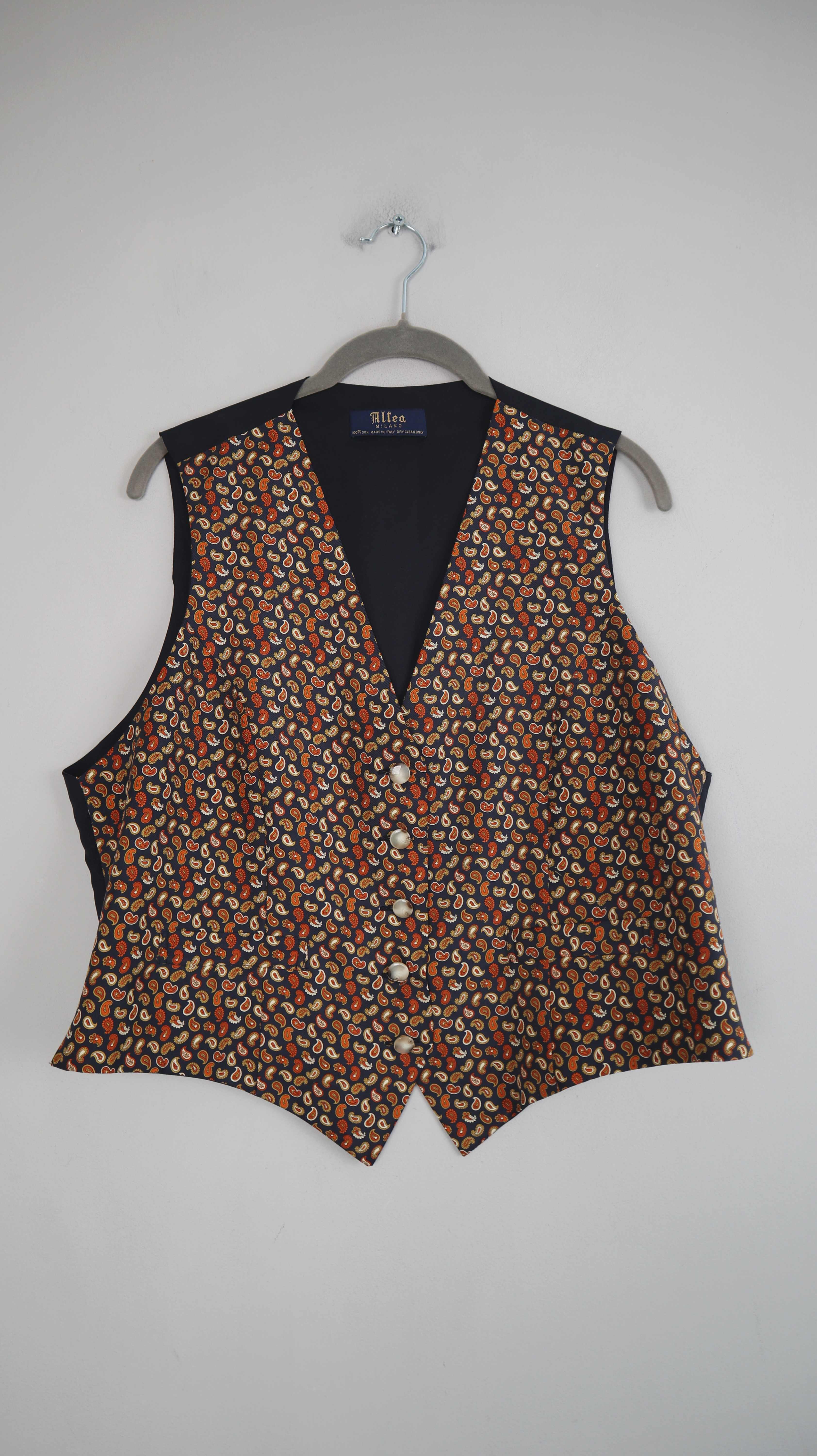 Altea Milano Weste Seidenweste Paisley blau gelb Seide XL