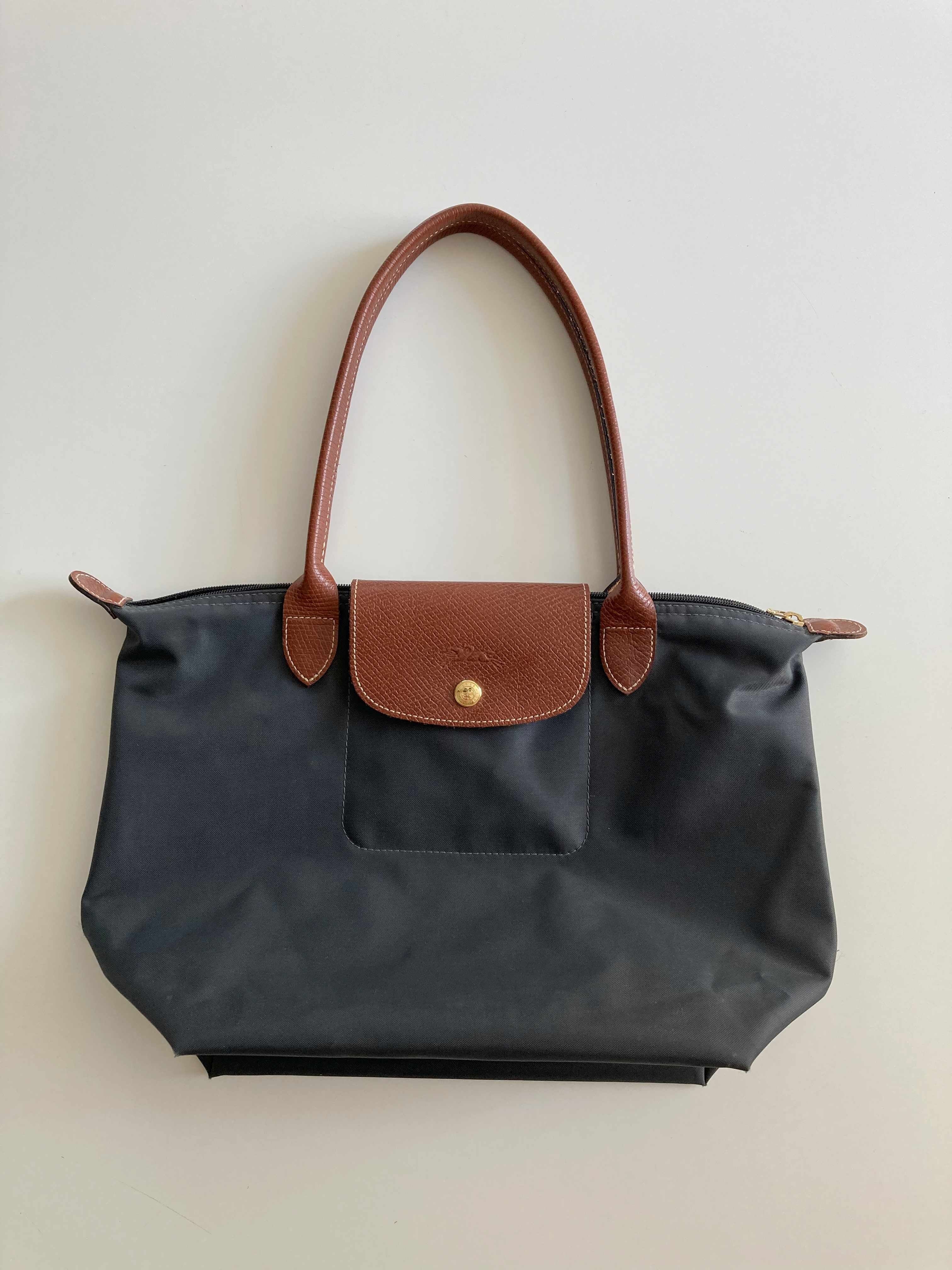 Longchamp Tasche grau dunkelgrau Handtasche basic lange Henkel