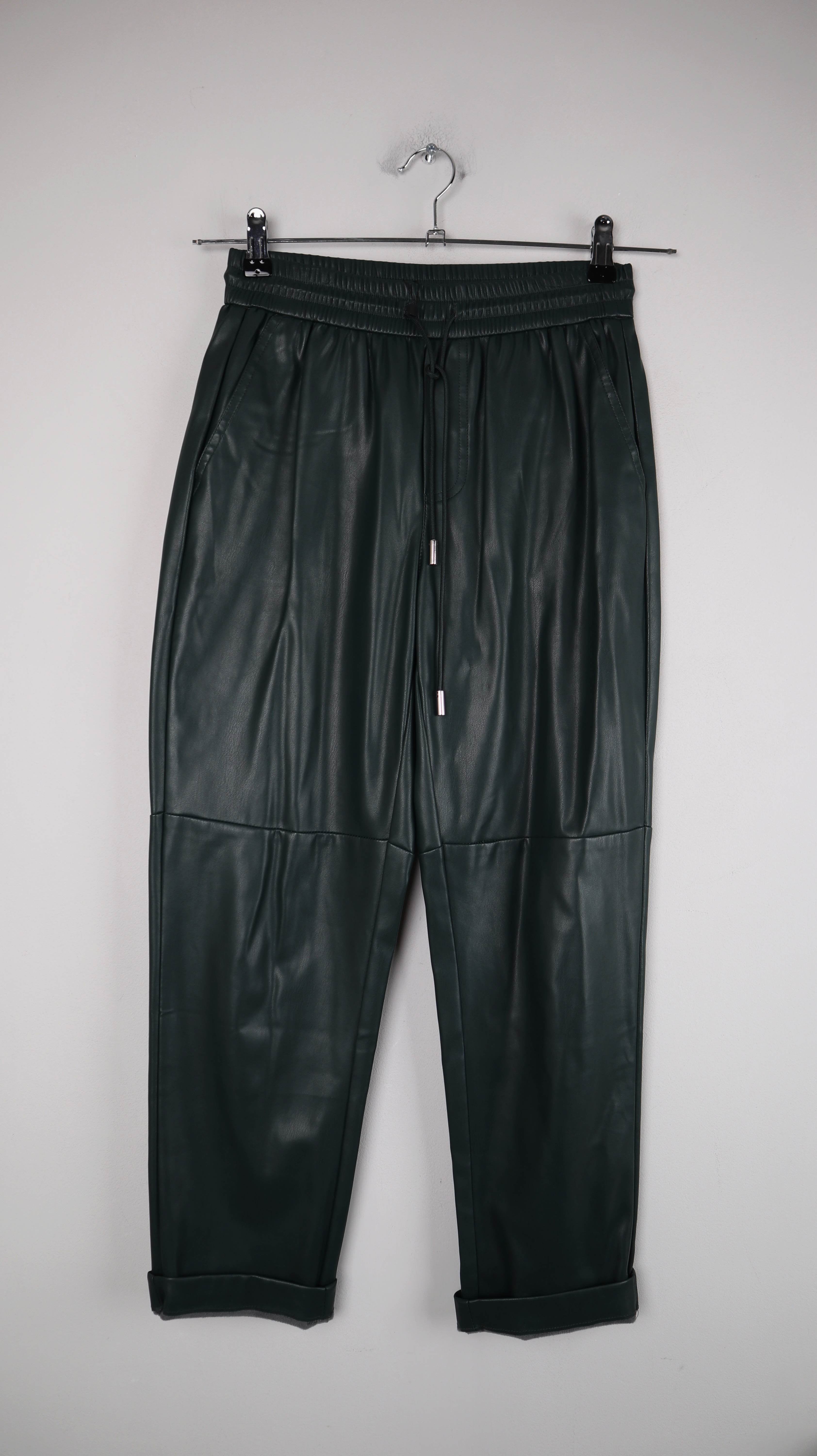 Mango Hose Grün dunkelgrün Kunstleder Leder XS Neu Waldgrün