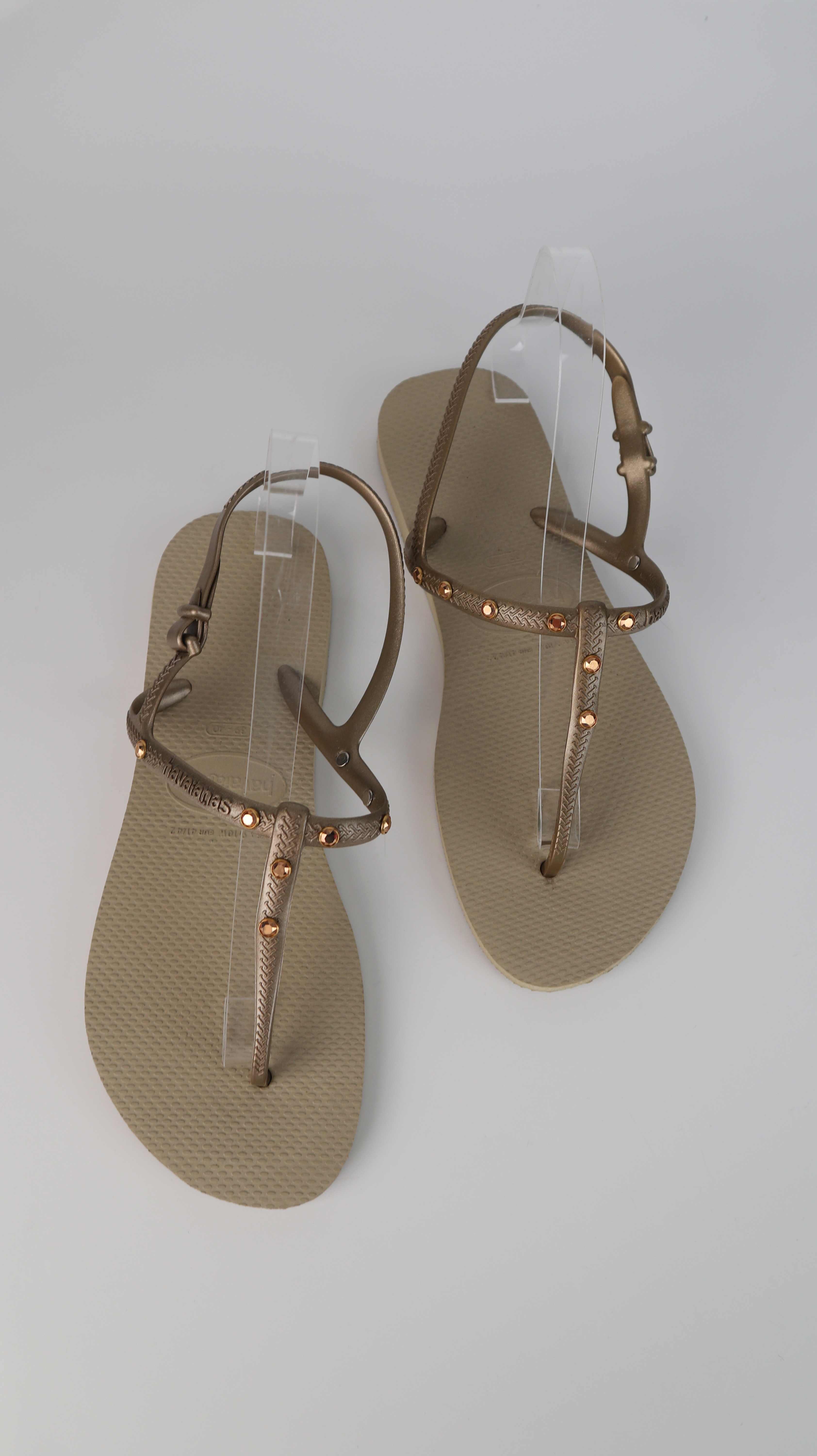 Havaianas Flip Flops Sandalen braun beige Glitzer 39 40 Slipper