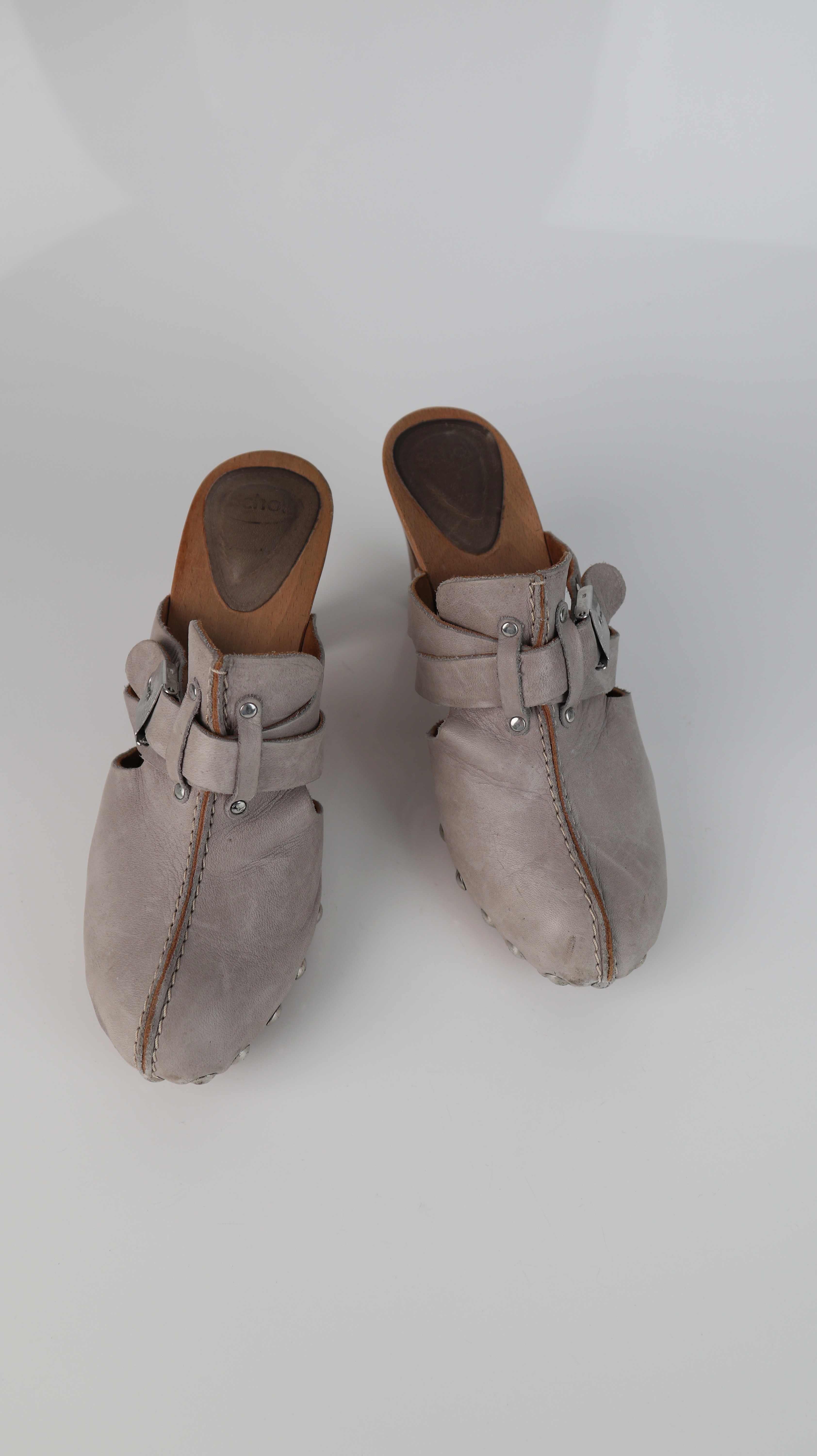 Scholl Clogs 39 grau Lederclogs Lederheels schwedisch Mules