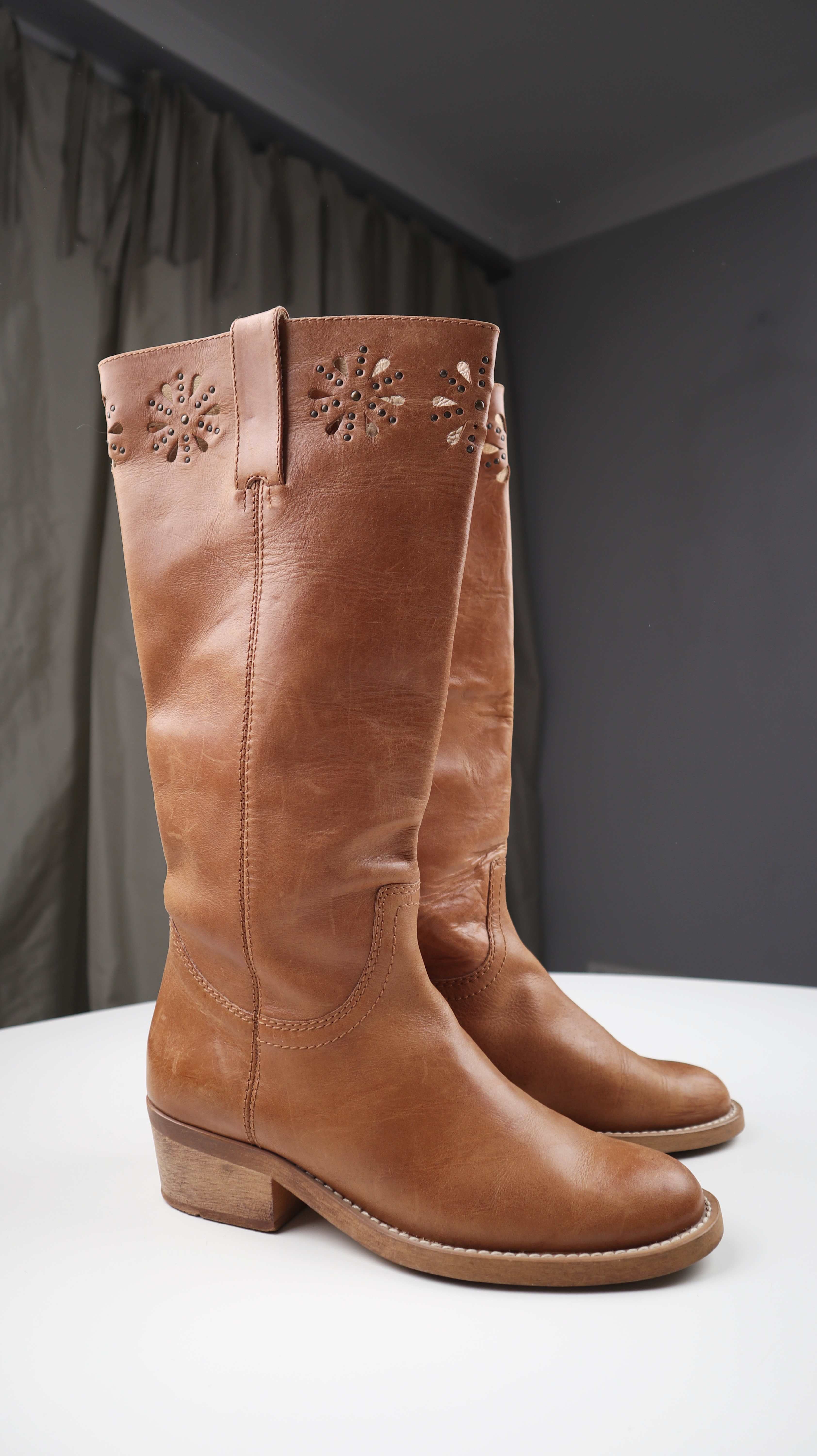 Stiefel Braun Lederstiefel 37 basic lang gelocht Street Bohemian