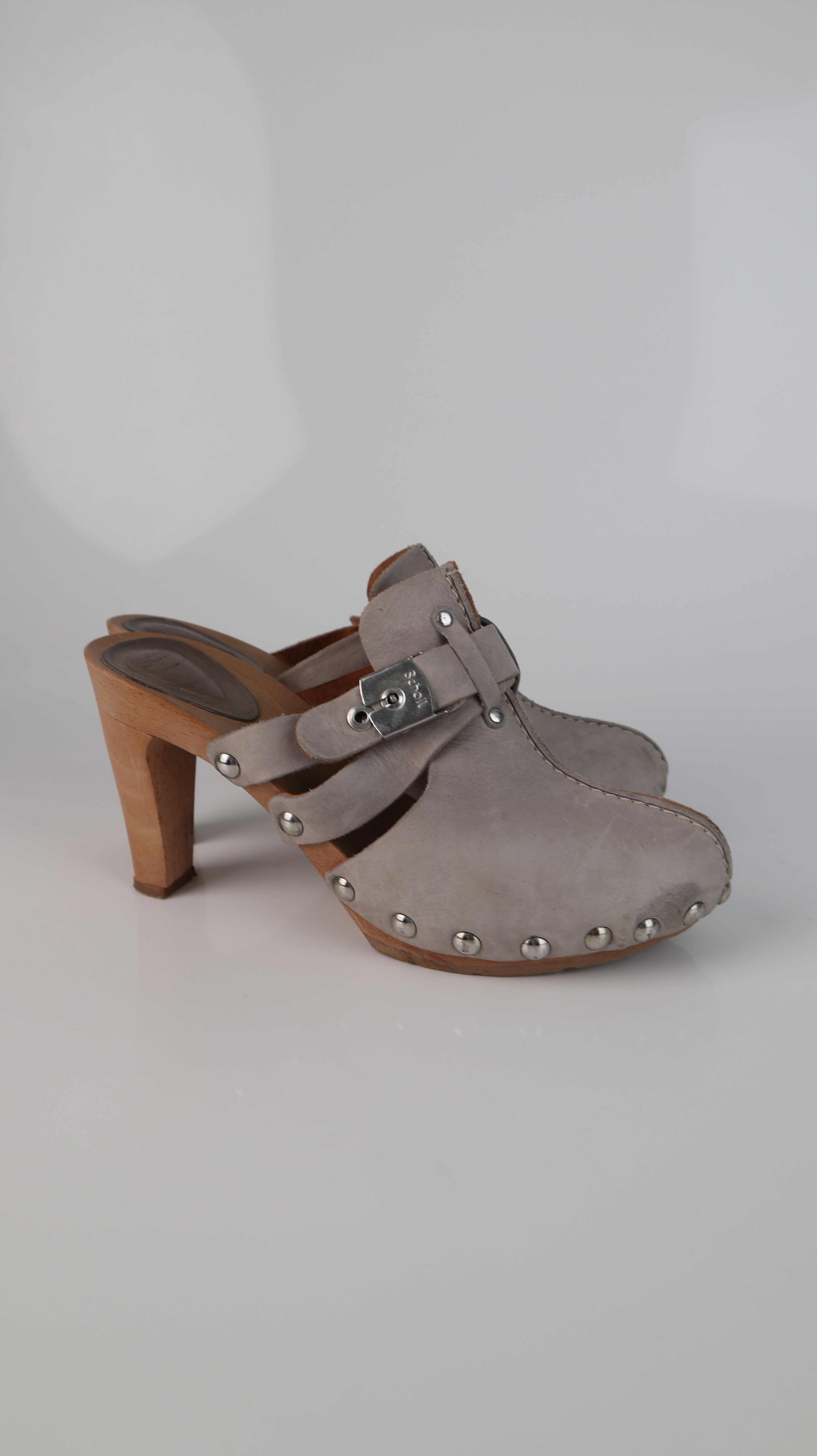 Scholl Clogs 39 grau Lederclogs Lederheels schwedisch Mules