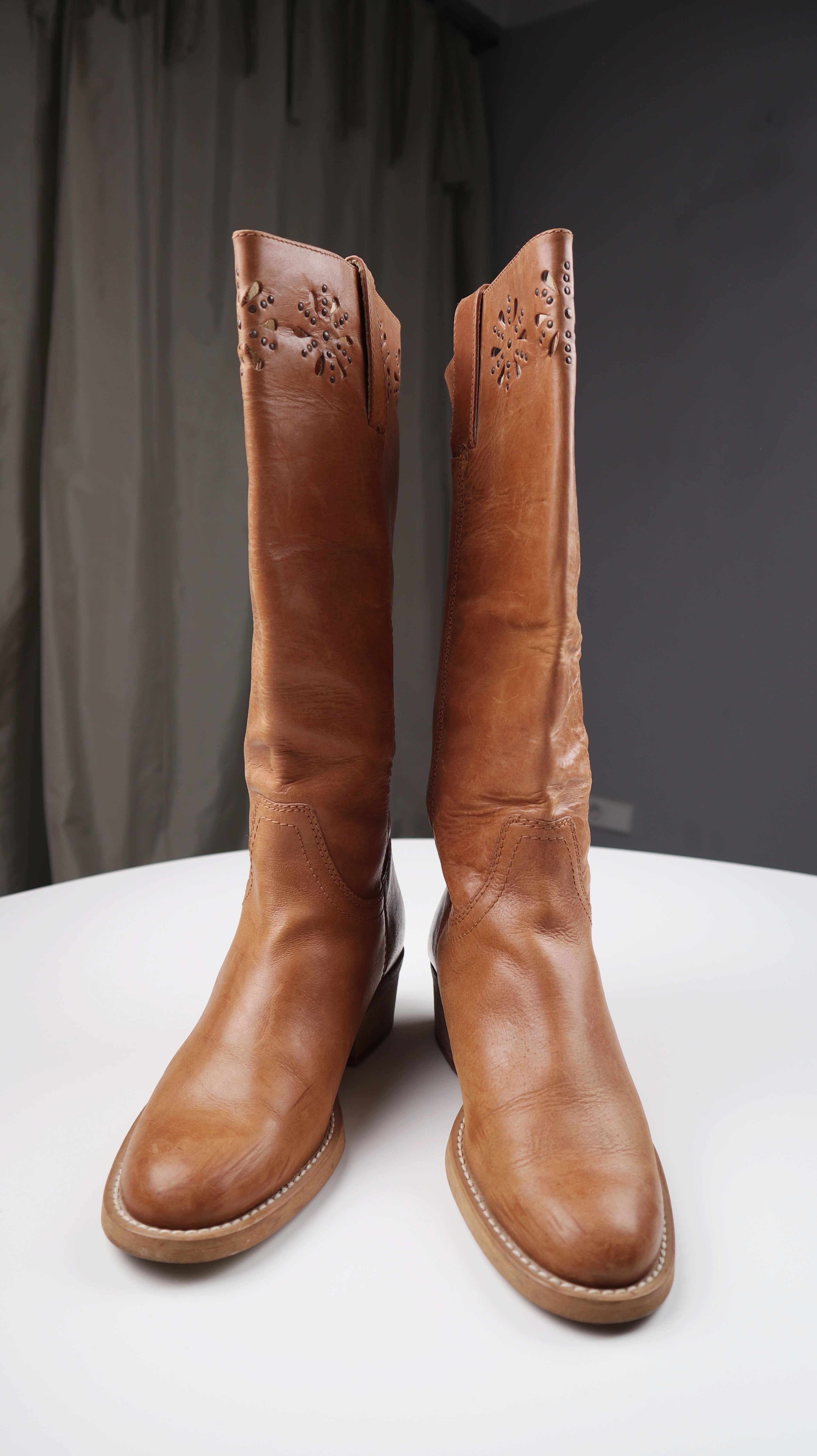 Stiefel Braun Lederstiefel 37 basic lang gelocht Street Bohemian