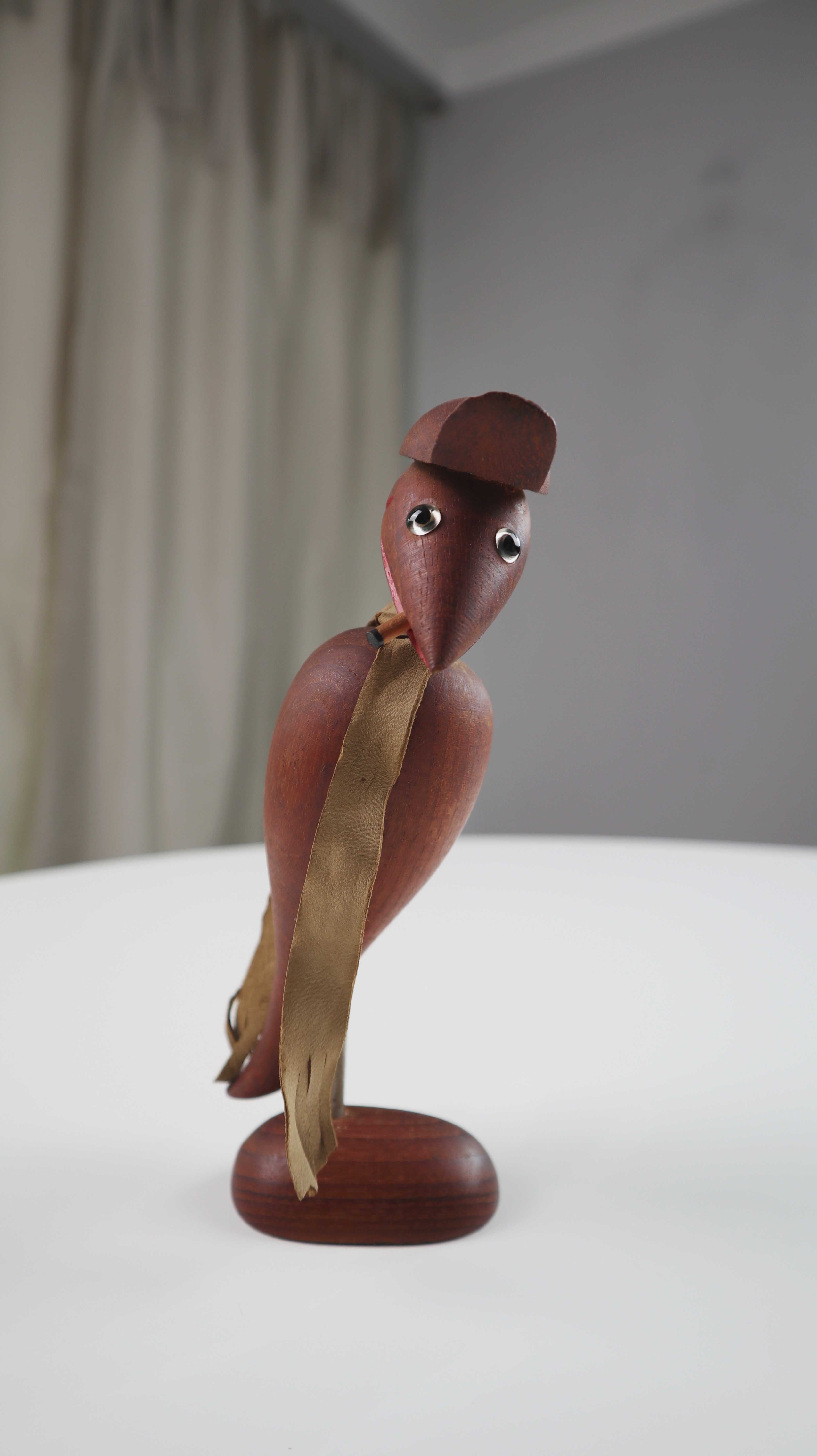 Korkenzieher Flaschenöffner Teak Teakholz Specht Vogel 70er mid century