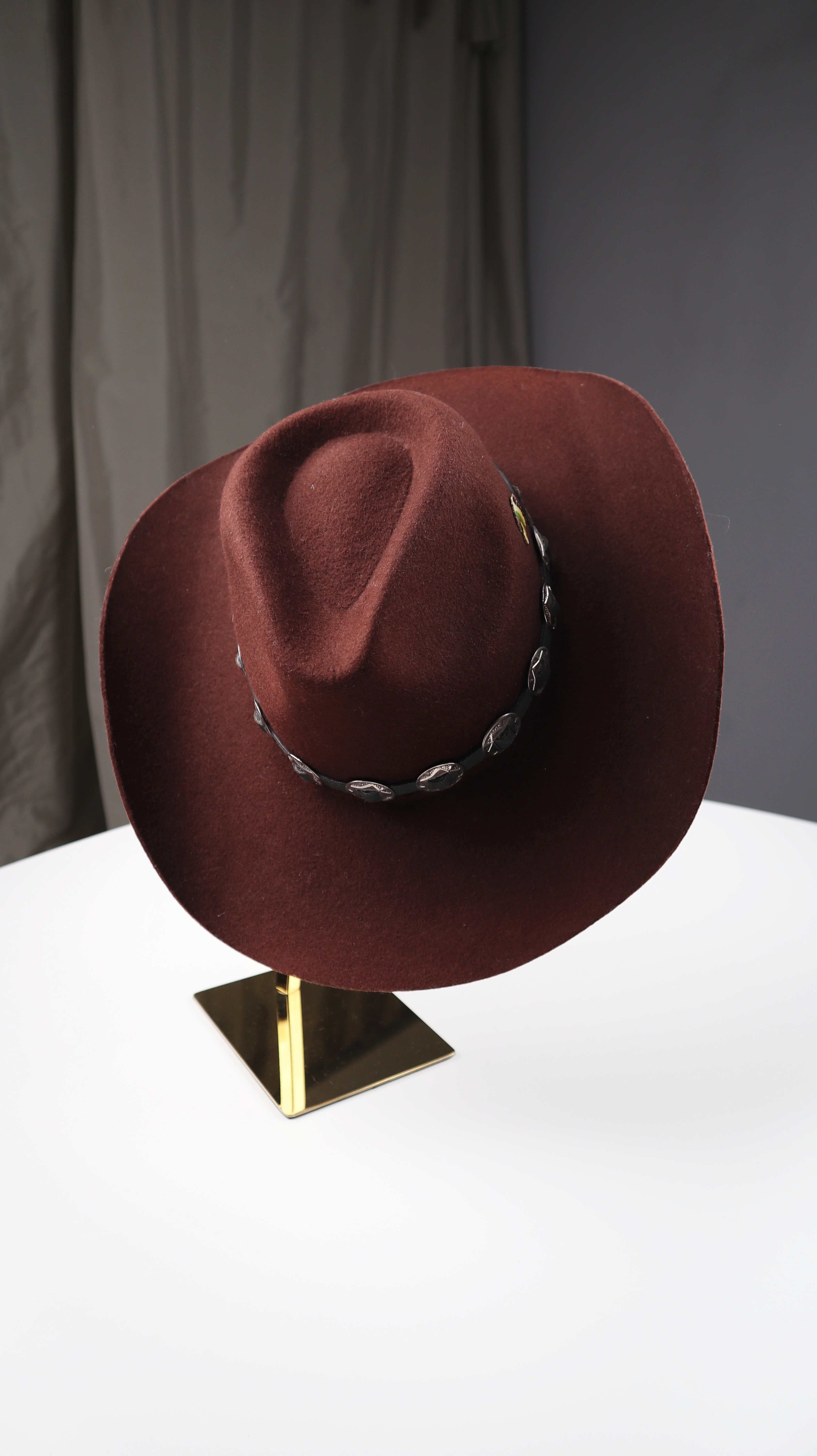 Hut Wolle 56 Western Stil Cowboyhut breite Krempe dunkelbraun