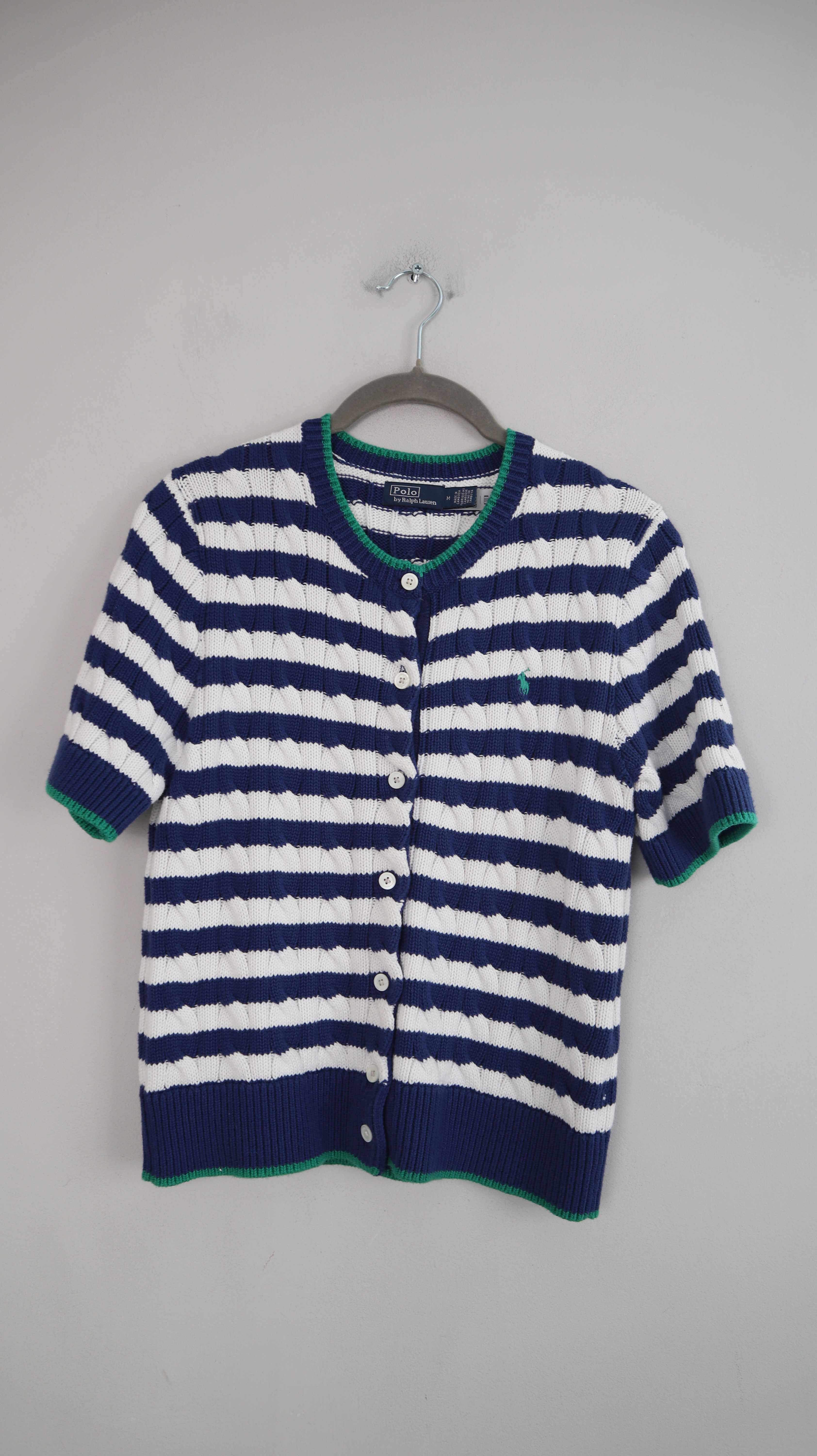 Ralph Lauren Polo Strickjacke 38 M blau weiß gestreift Cardigan Oberteil