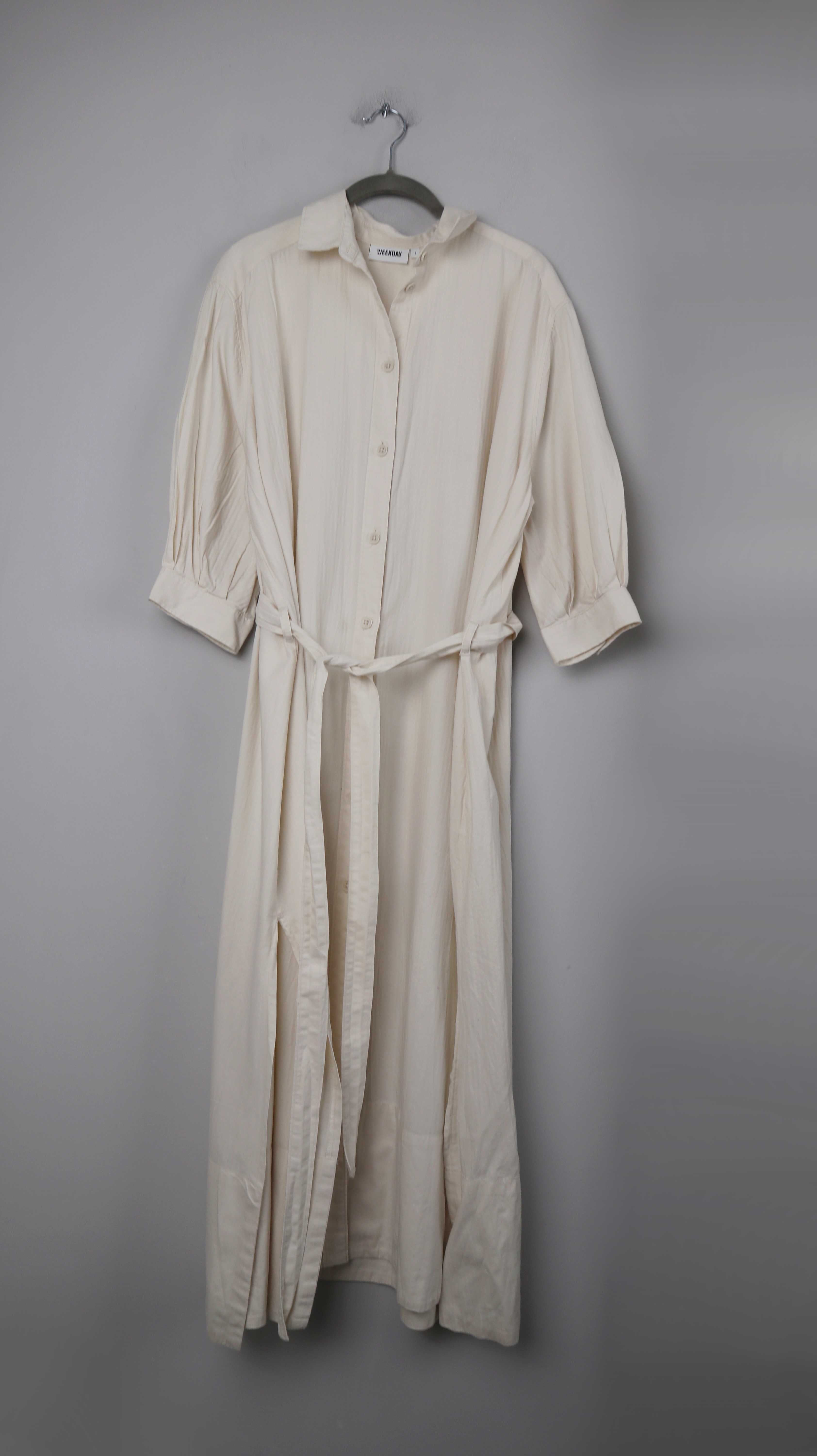 Weekday Kleid Creme Beige Midi Midikleid 36 S Blusenkleid Sommerkleid