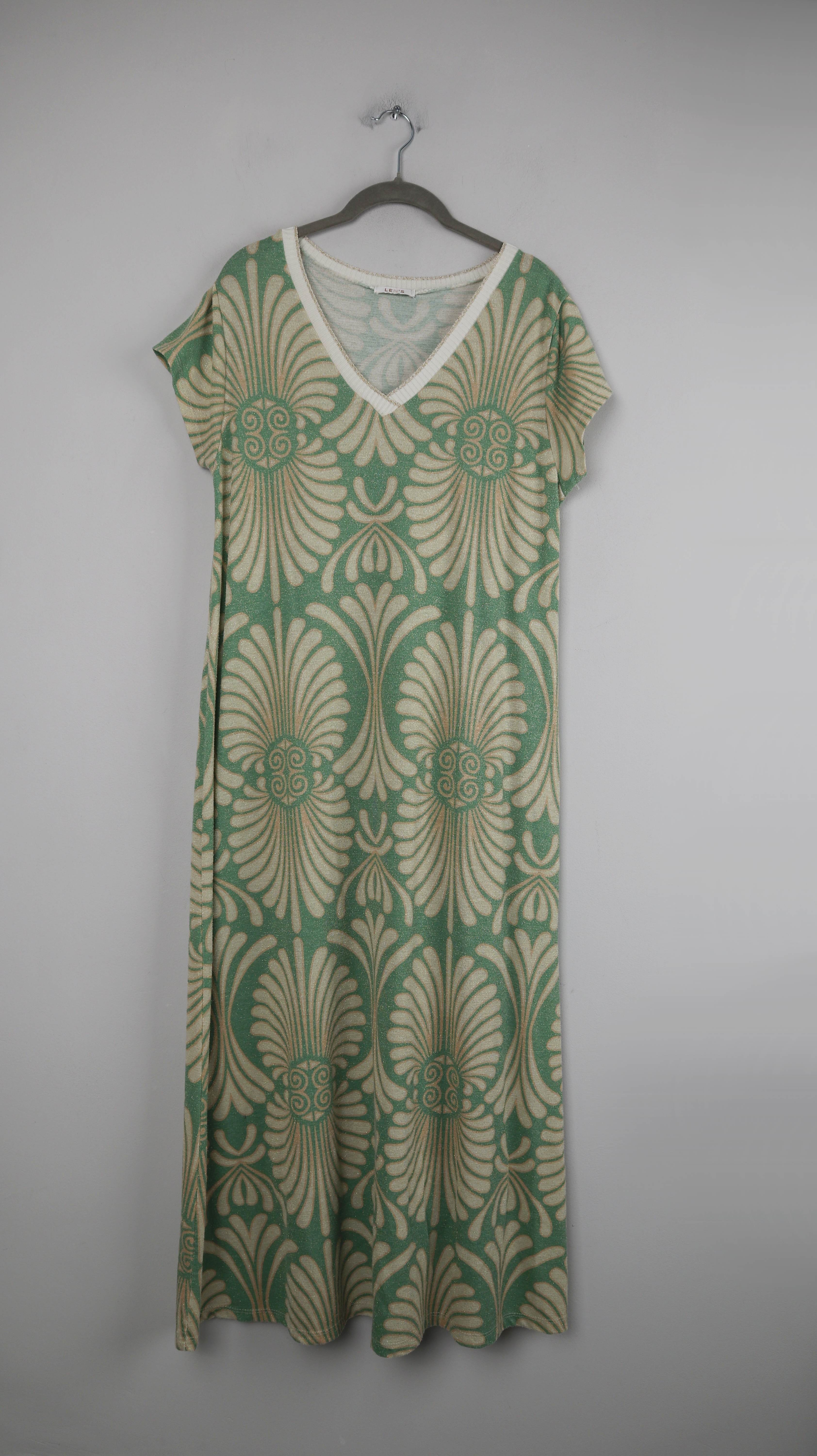 Len's Kleid Grün Maxi 40 L Sommerkleid V-Ausschnitt