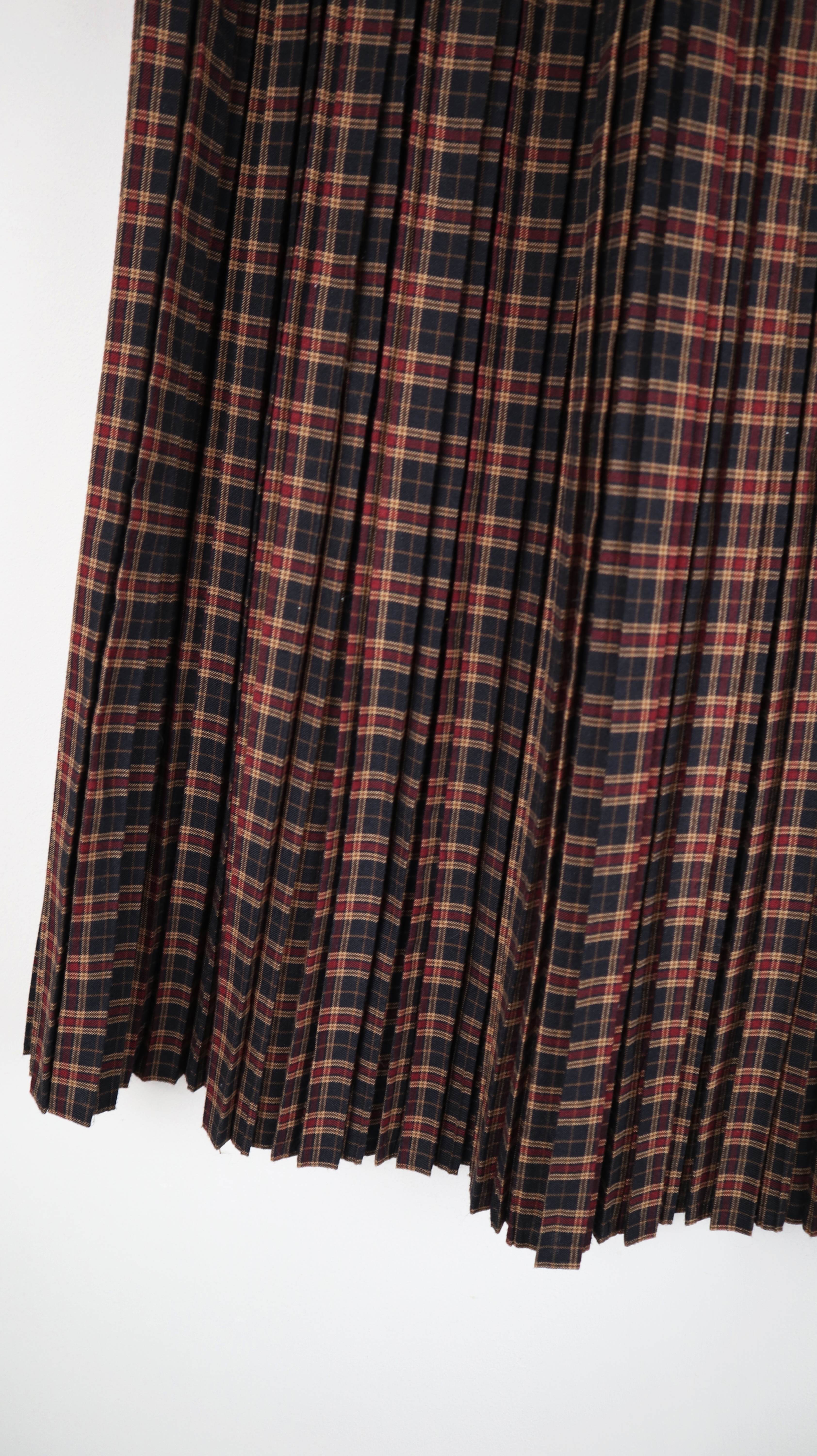 Madeleine true Vintage Rock kariert Faltenrock Plissee rot braun schwarz 36 S