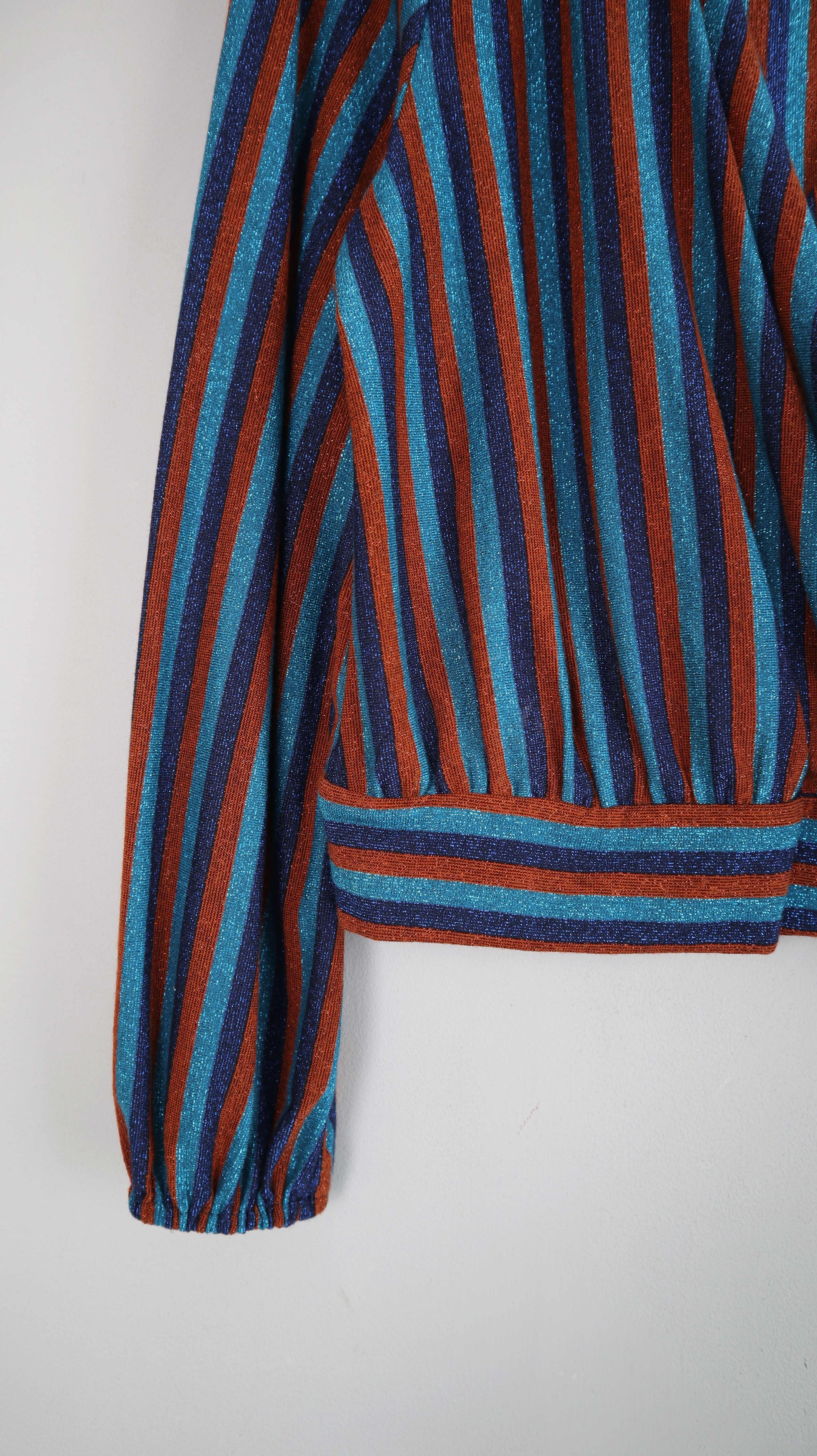 Primark Shirt blau braun Glitzer Oberteil 38 M gestreift Streifenshirt