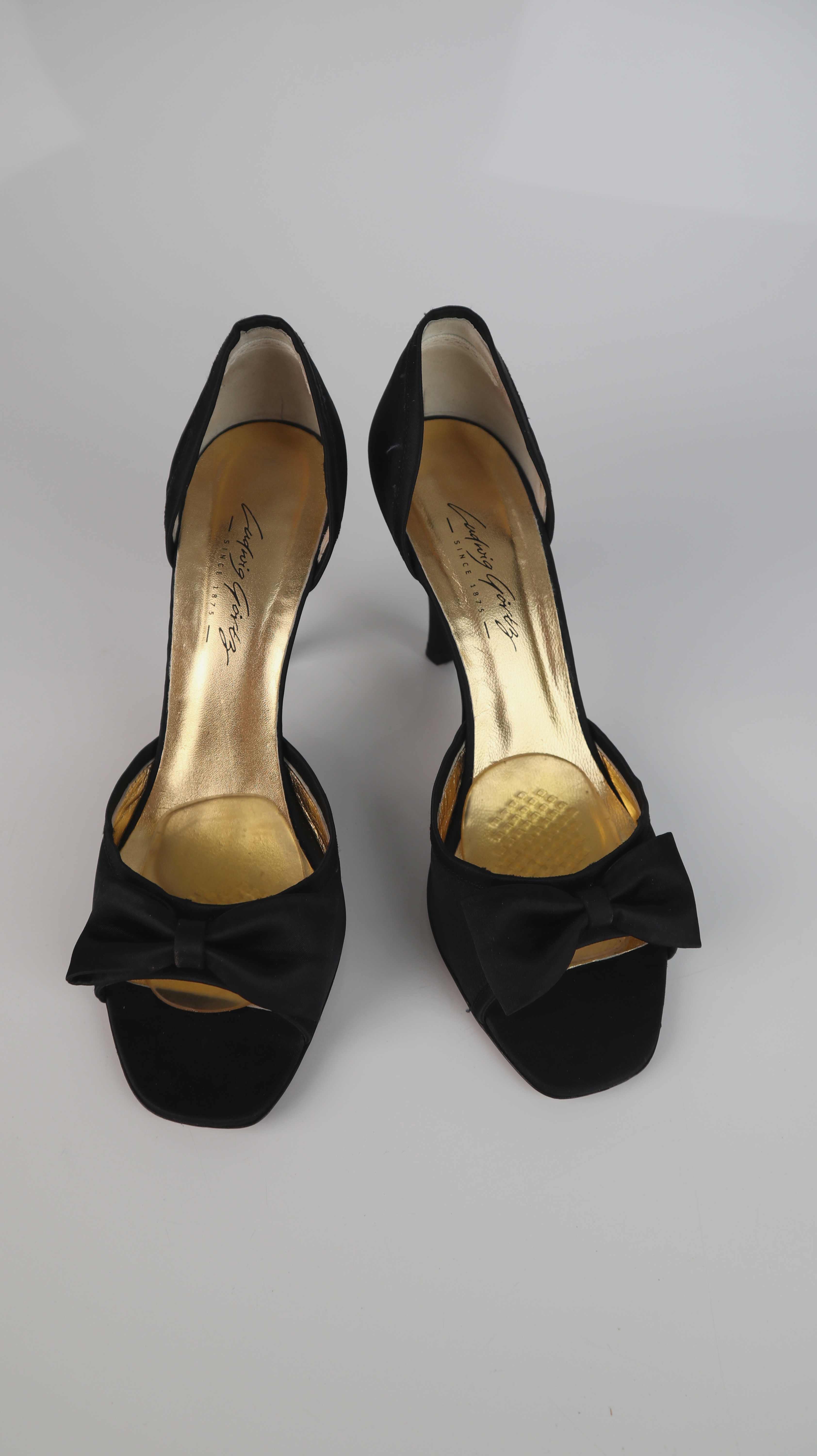 Ludwig Görts Heels 40 schwarz Schleife Satin Pumps Peep Toes