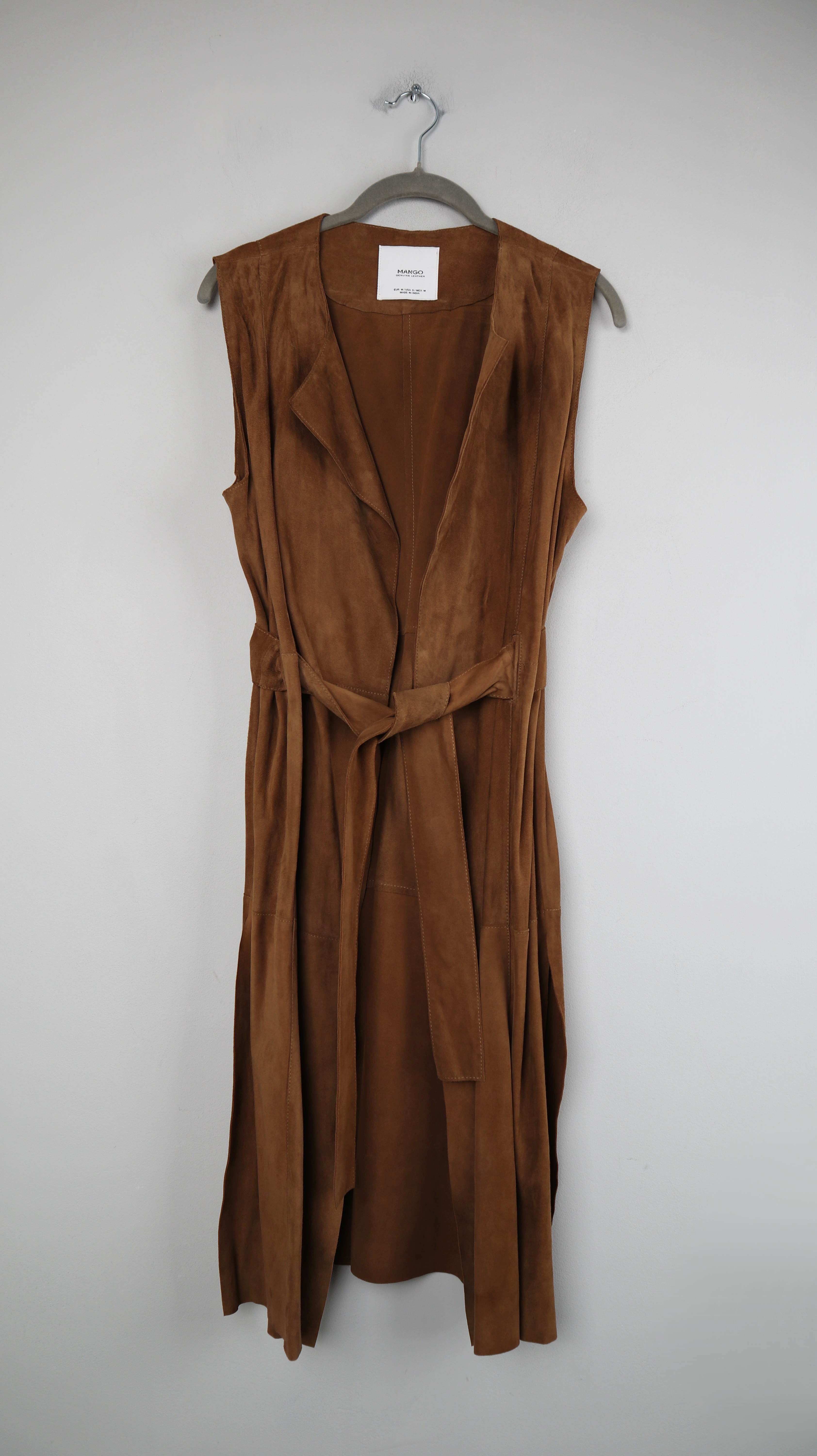 Mango Weste Lederweste braun 38 M Wildlederweste lang