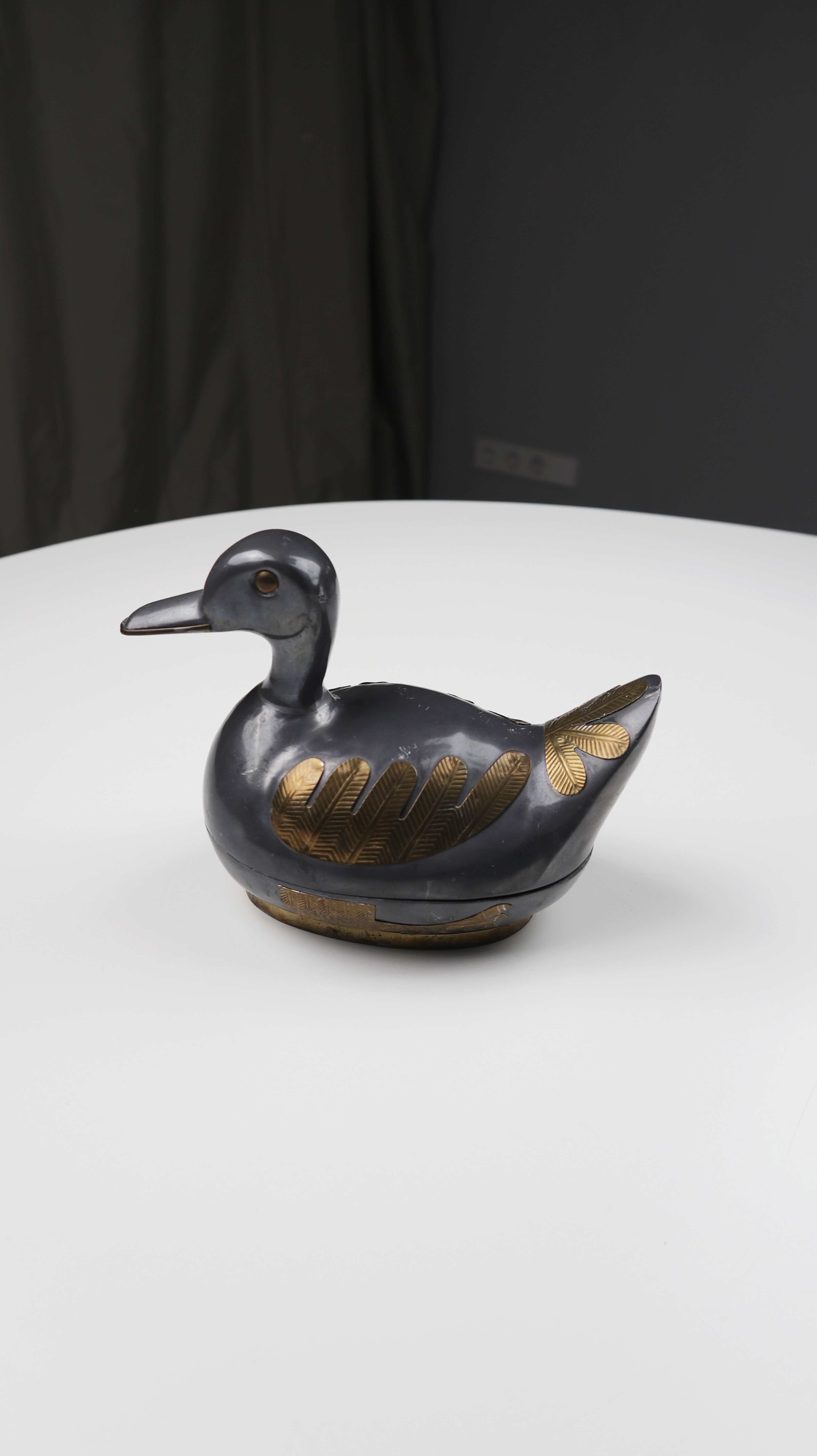 Zinn Messing Ente Dose silber Metall Metalldose Entenform Tierform Gold beschlagen