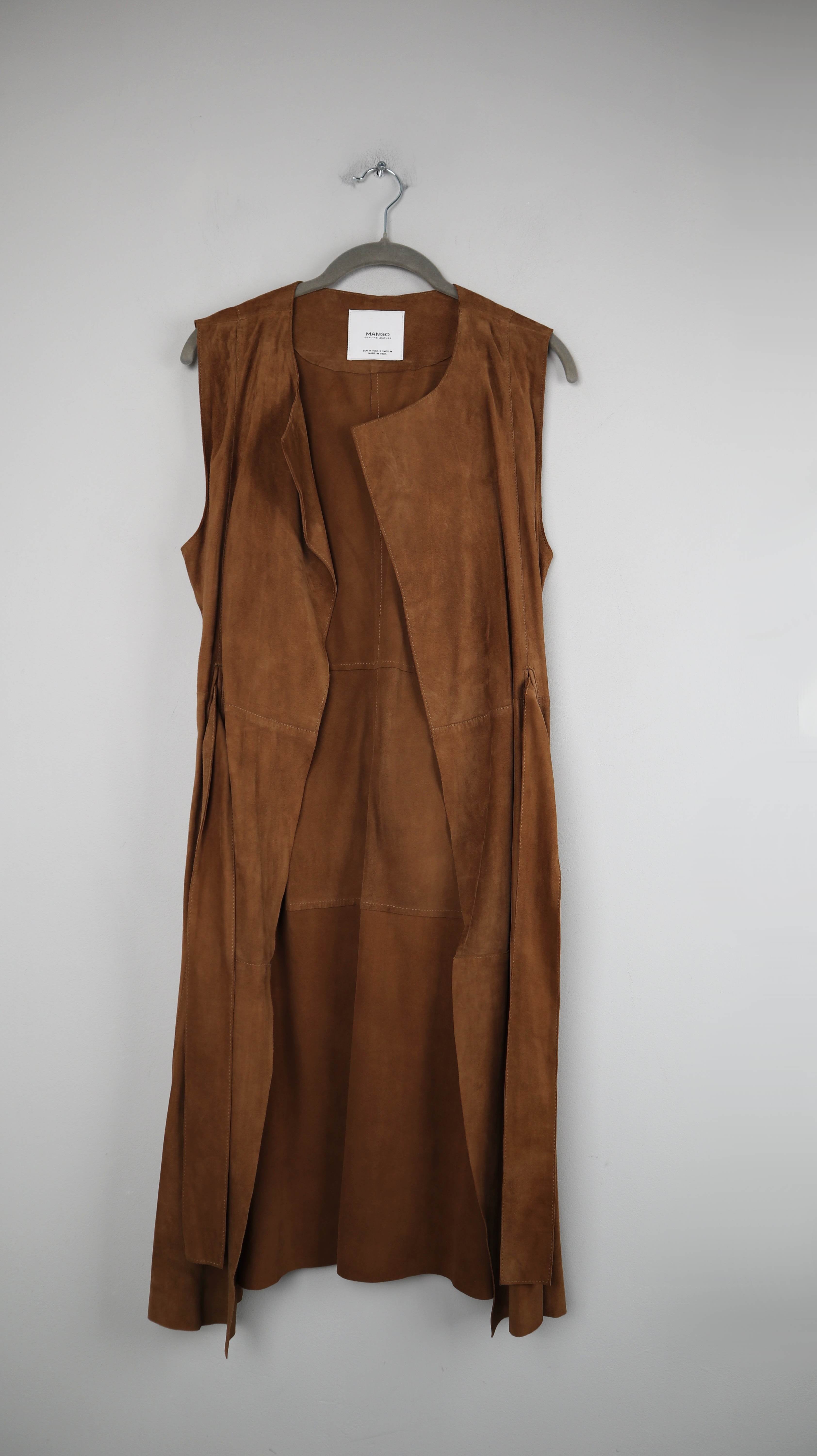Mango Weste Lederweste braun 38 M Wildlederweste lang