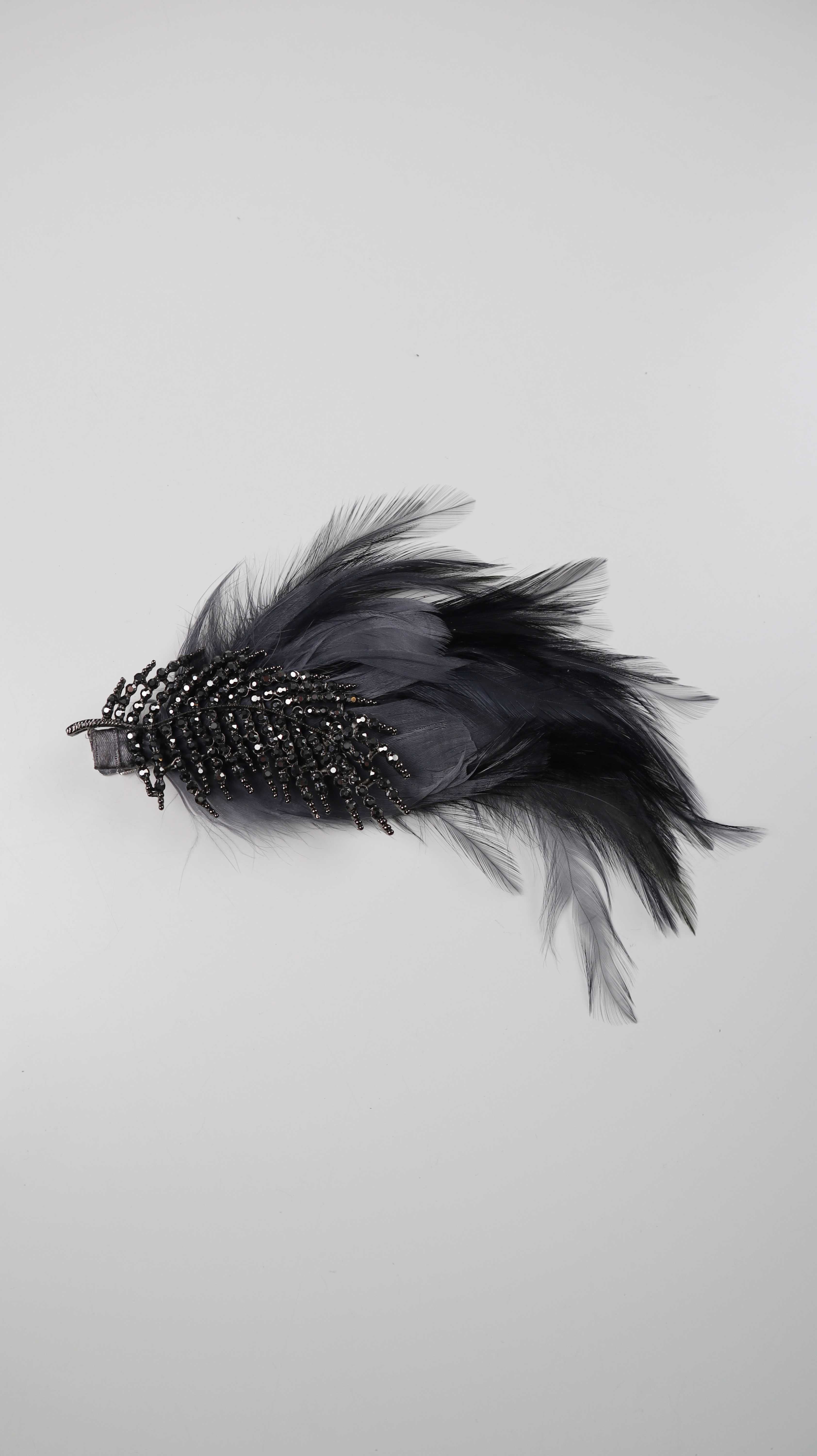 Brosche Haarschmuck Federbrosche Federspange Silber schwarz grau