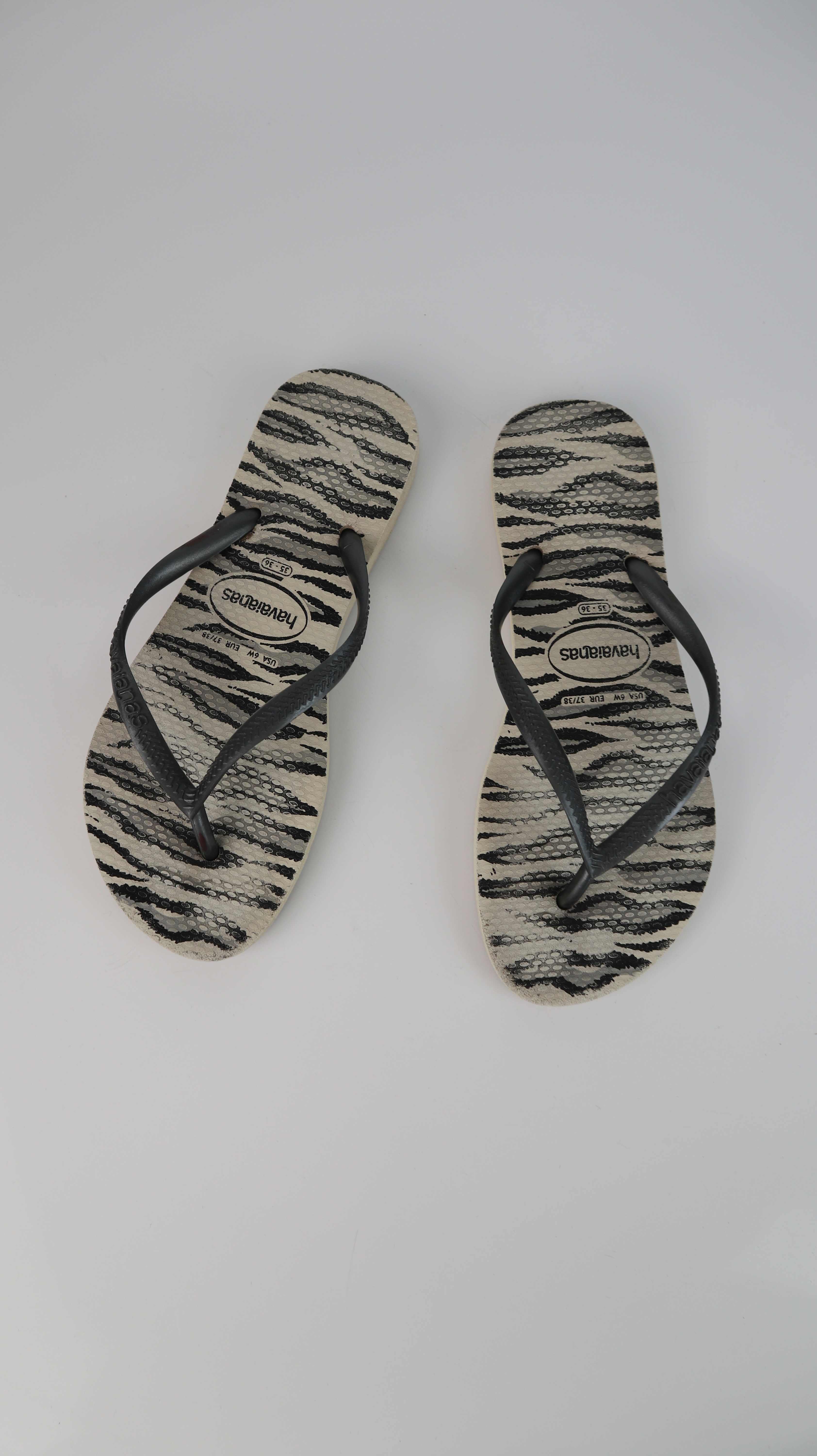 Havaianas Flip Flops 35 36 Leo Leopardenmuster grau beige