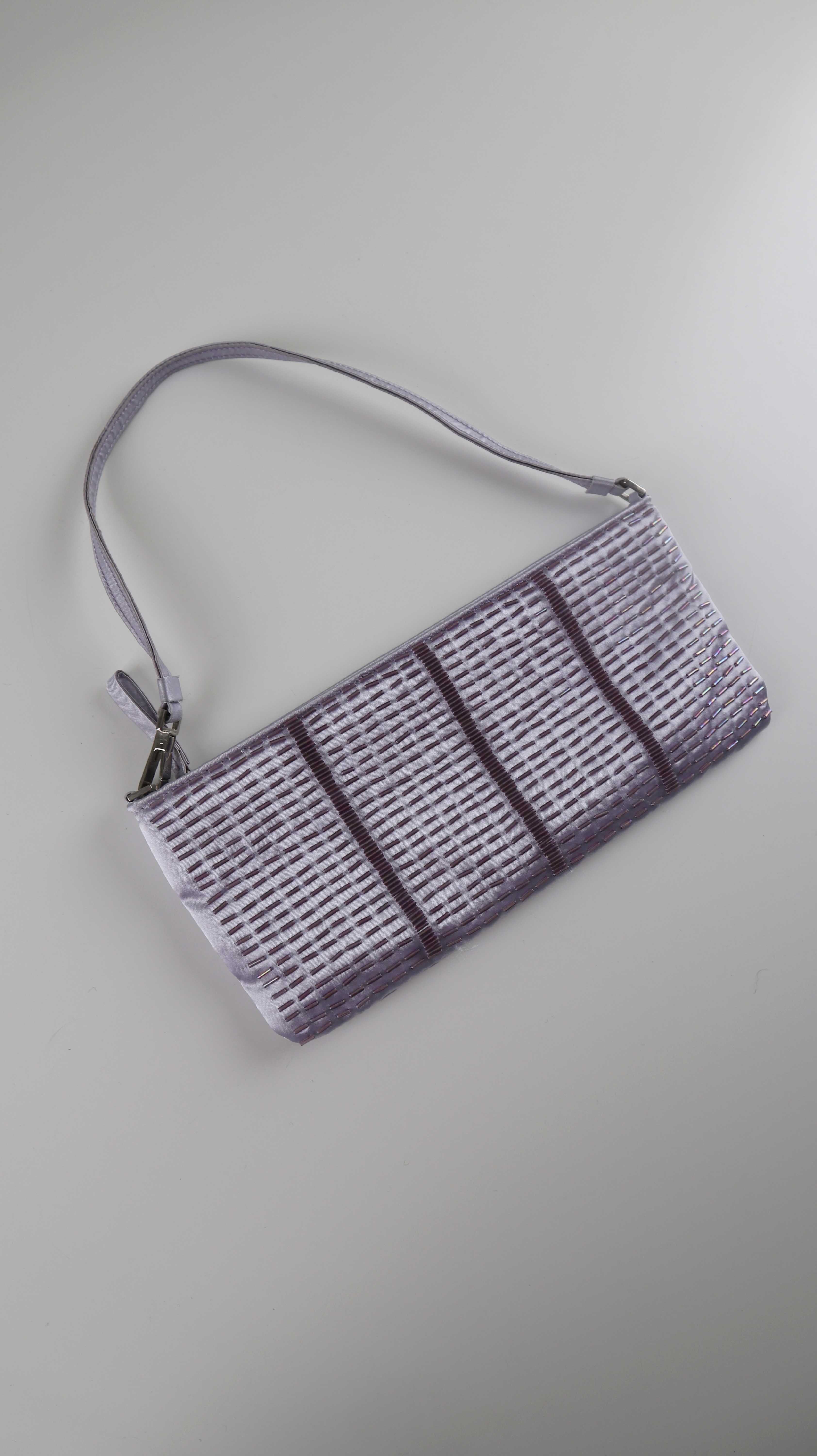 Abro Tasche Baguette Bag Lila Flieder Perlen bestickt Seide Abendtasche