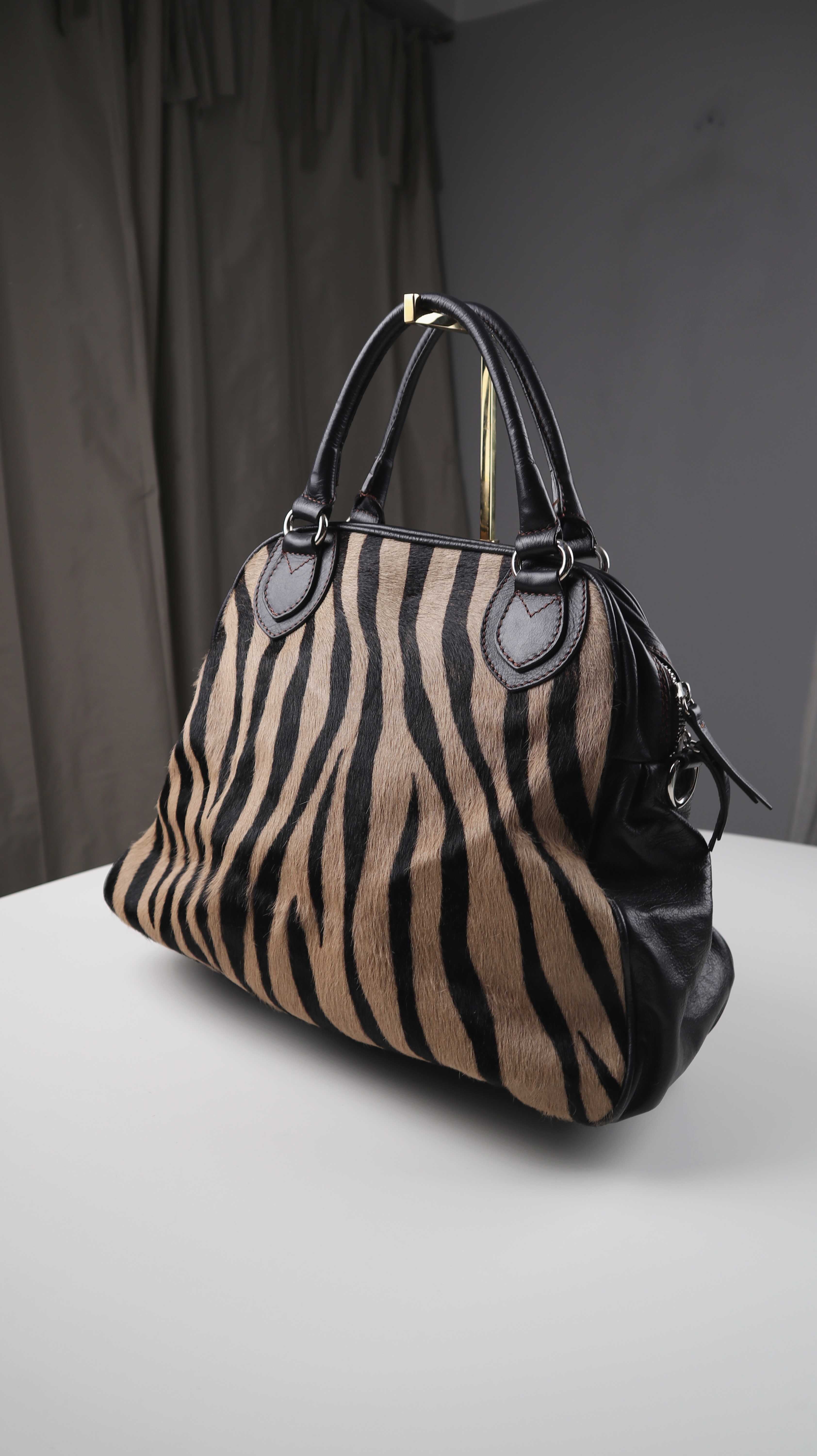 Made in Italy Tasche Handtasche Fell Zebra Braun Ledertasche Shopper